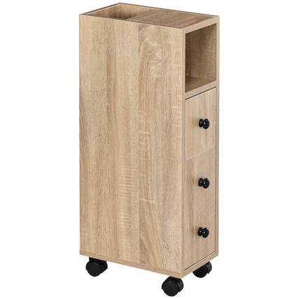 Front. Kleankin - Compact Design Bathroom Cabinet with 2 Open Cabinets, 1 Door Cabinet - Oak.