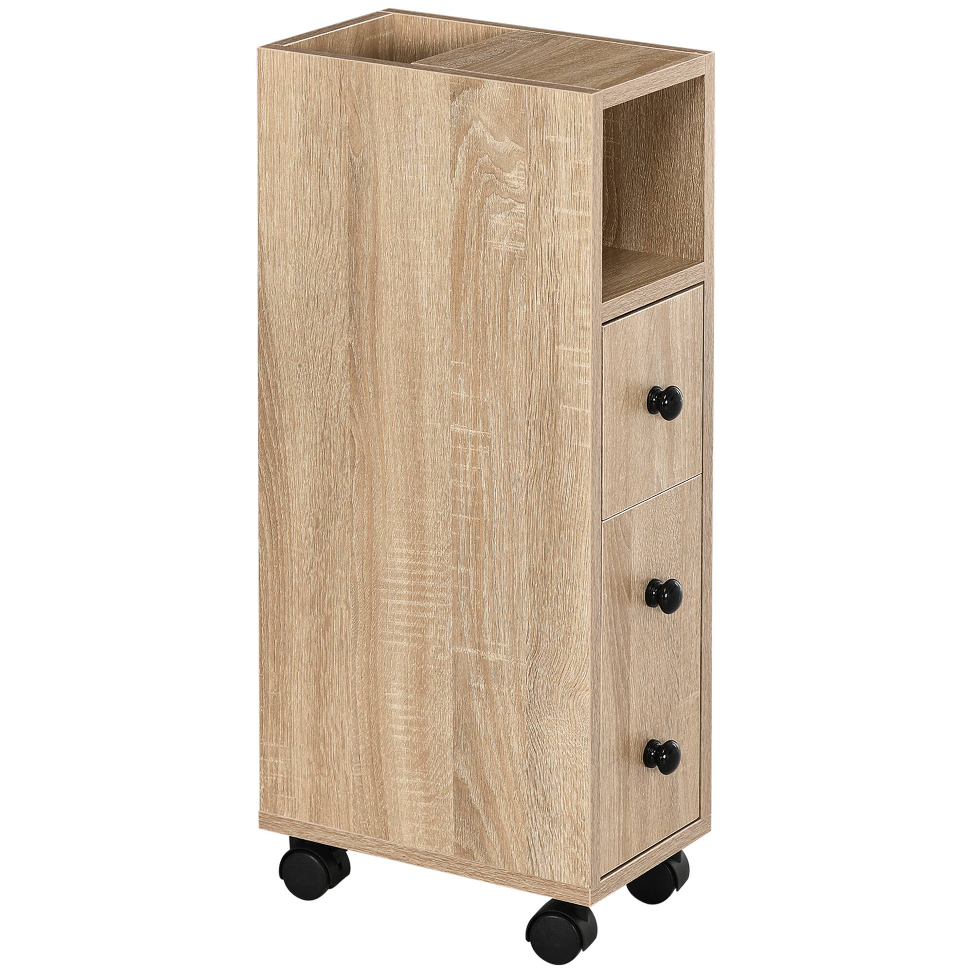 Front. Kleankin - Compact Design Bathroom Cabinet with 2 Open Cabinets, 1 Door Cabinet - Oak.