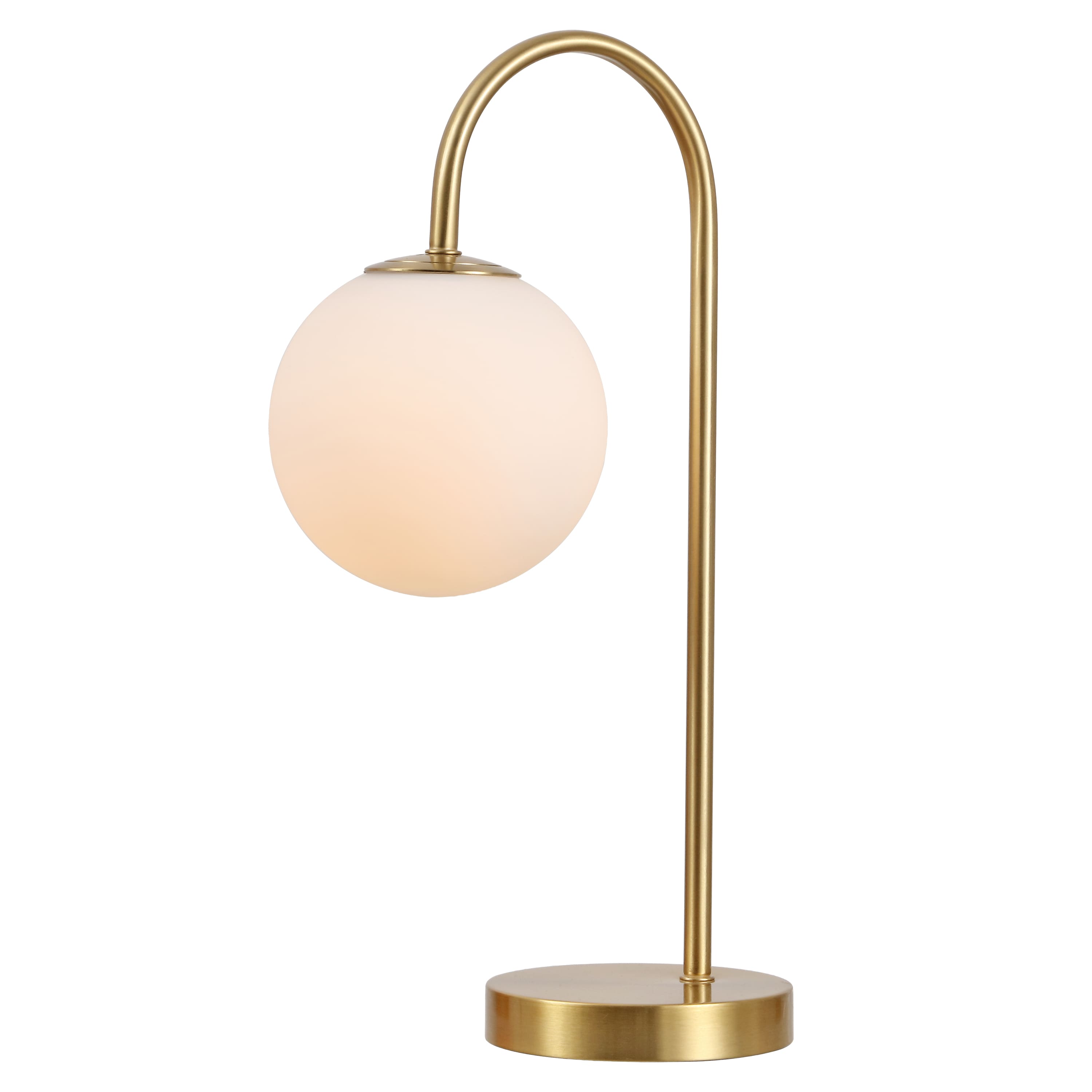 Photos - Desk Lamp Jonathan Y - Arco 18.25" Minimalist Mid-Century Arched Metal/Glass LED Table Lamp with Frosted Globe Shade - Brass Gold JYL6