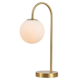 Jonathan Y - Arco 18.25" Minimalist Mid-Century Arched Metal/Glass LED Table Lamp with Frosted Globe Shade - Brass Gold
