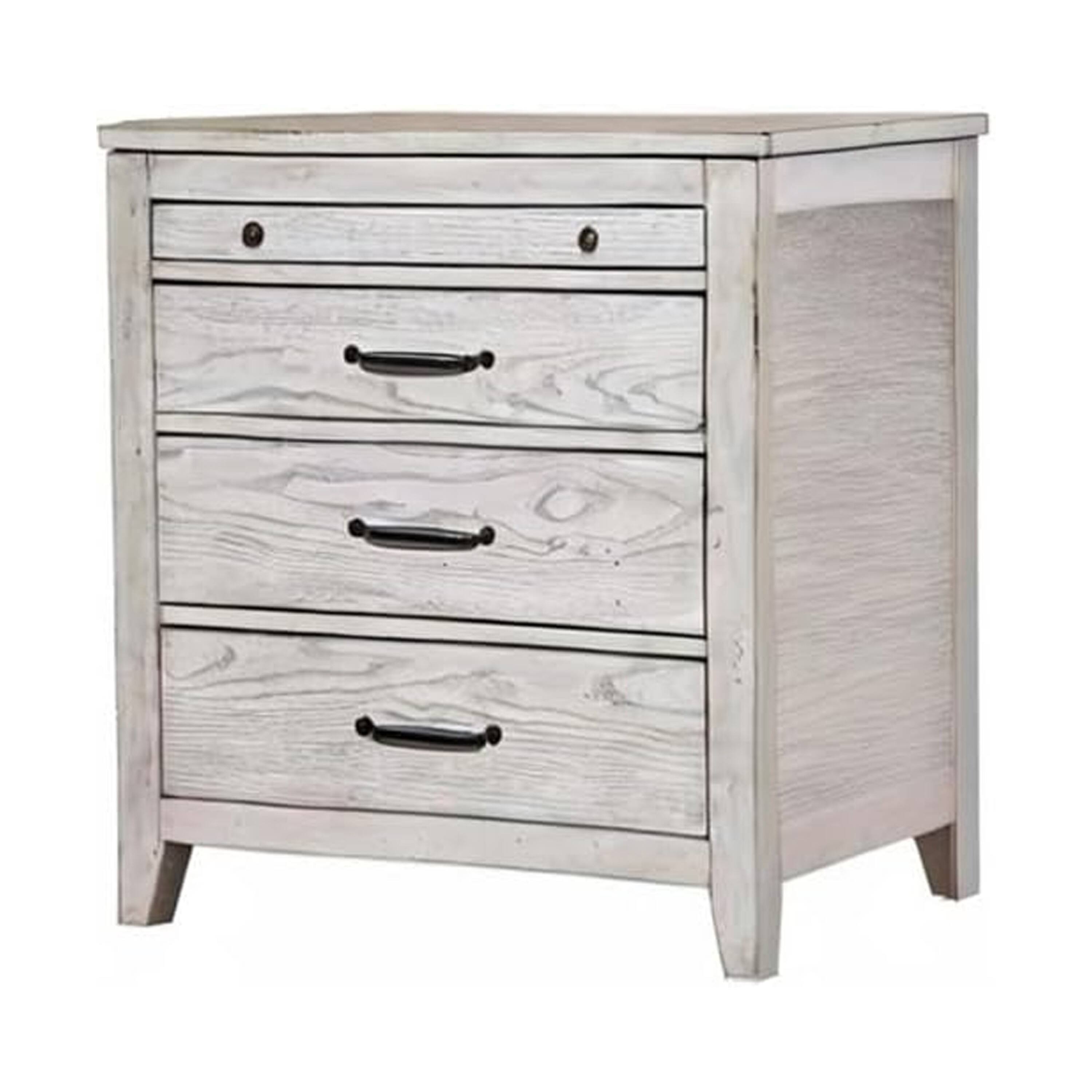 Back. Manhattan Lane - Transitional Style Three Drawer Nightstand with Pull Out Tray - Gray.
