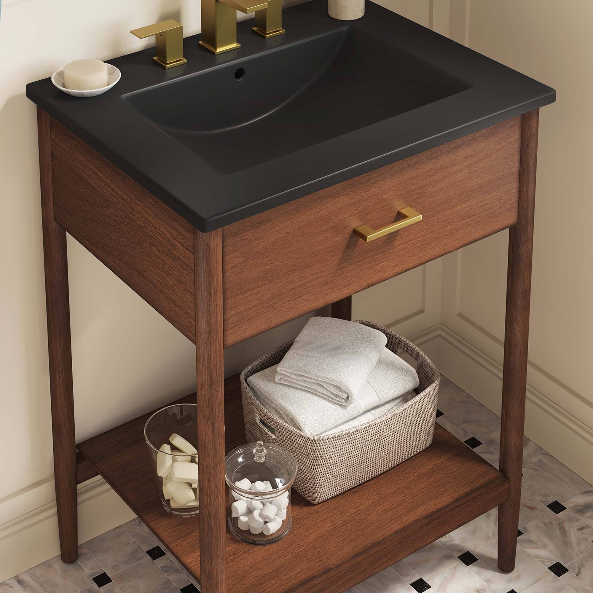 Alt View 1. Modway - Zaire Bathroom Vanity Basin Included by Modway - Walnut Black.
