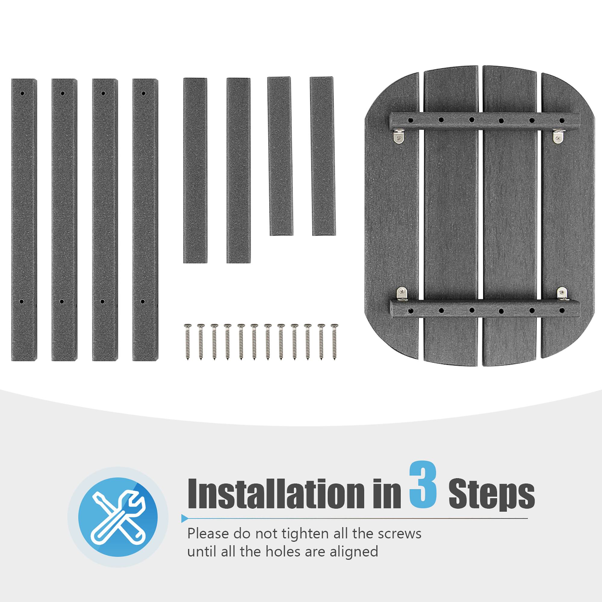 Installation in 3 Steps: Please do not tighten all the screws until all the holes are aligned.