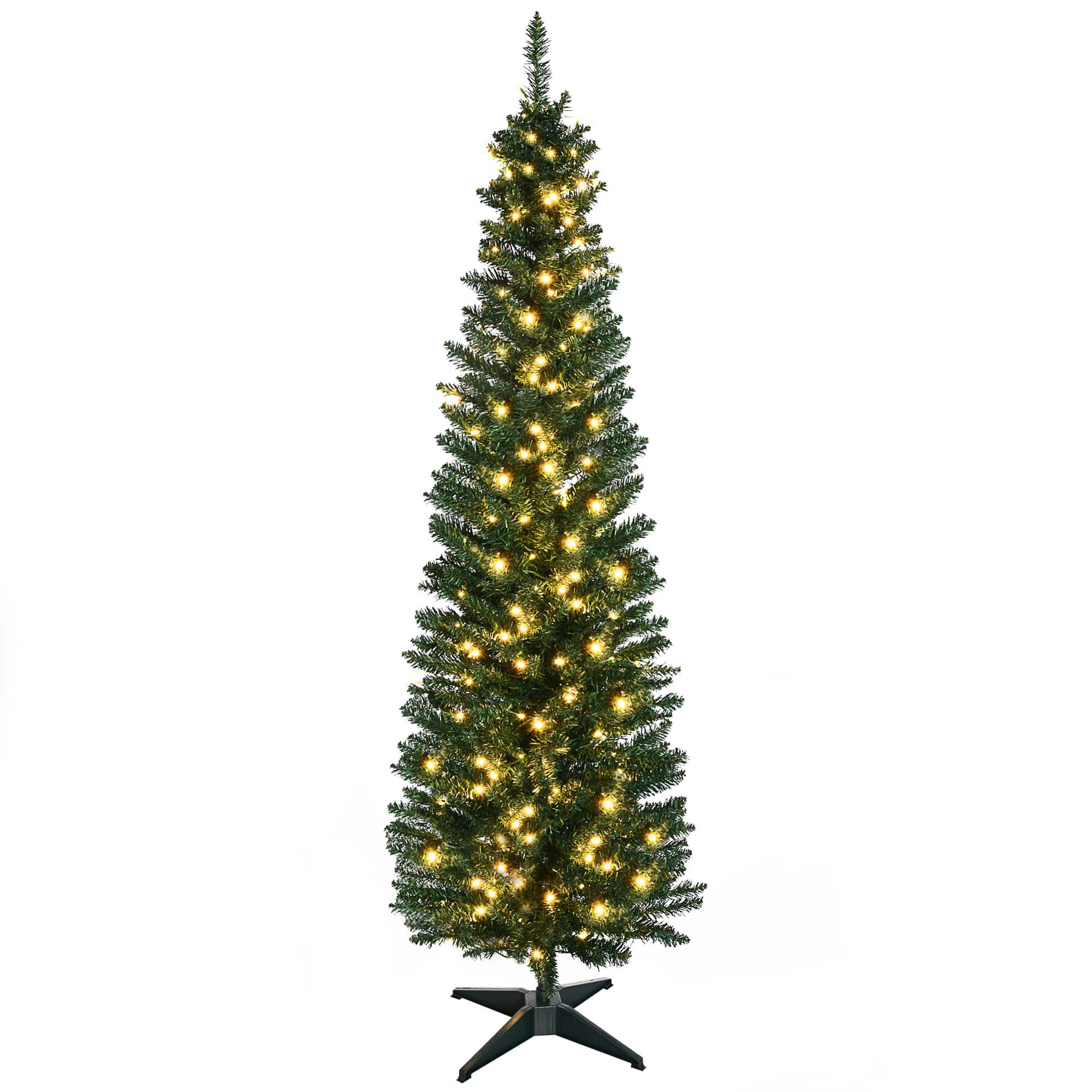 Front. Homcom - Tall Pre-Lit Slim Noble Fir Artificial Christmas Tree with Realistic Branches, Warm White LED Lights and Tips - green.