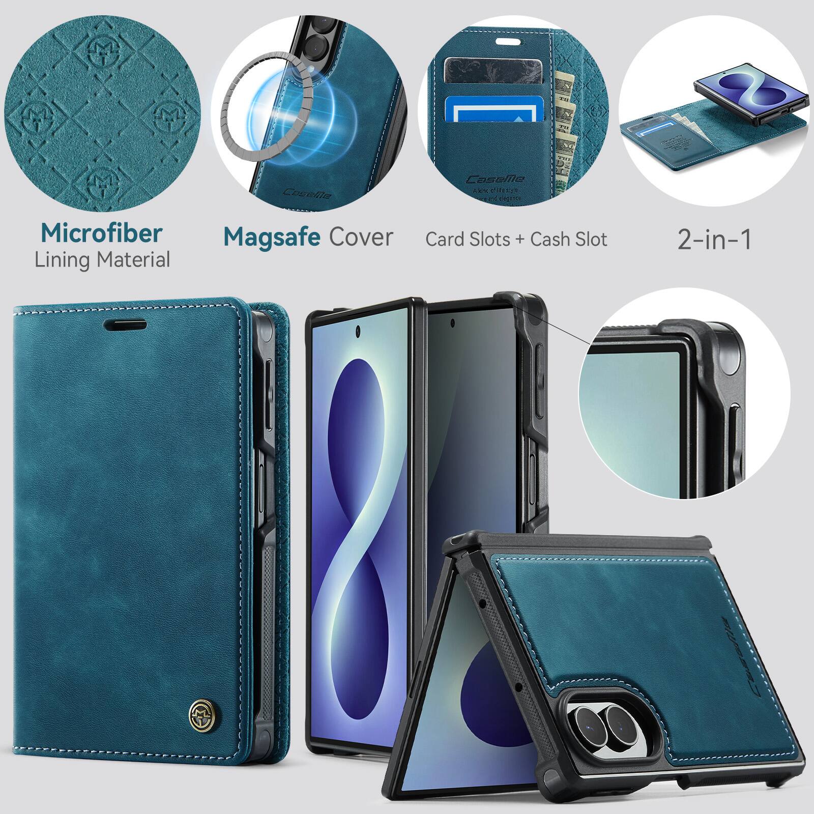 Casefile Alchc c'lli sye and elegance  
Microfiber Magsafe Cover Lining Material  
Card Slots + Cash Slot  
2-in-1