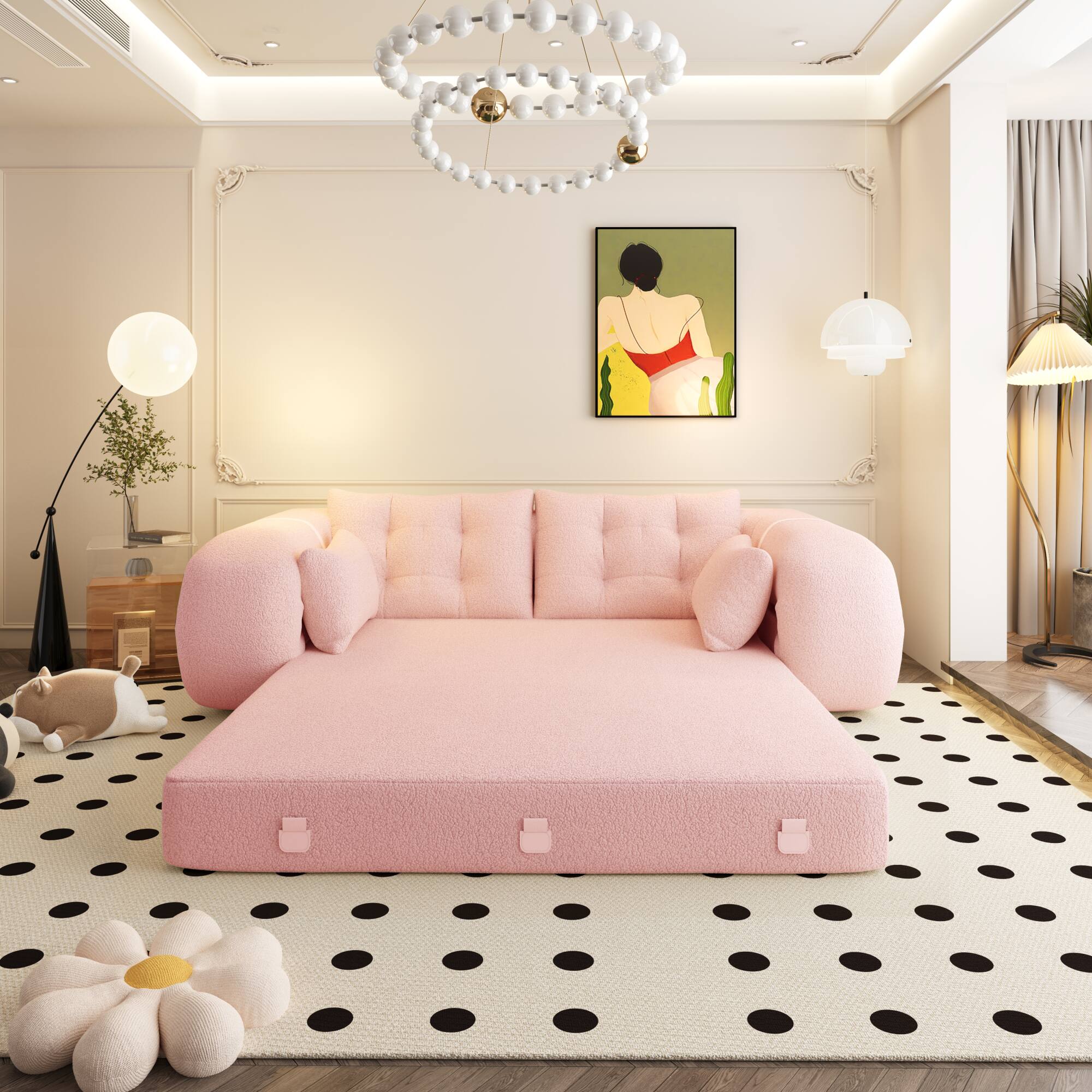 Left. GOODSILO - Multi-Functional Floor Sofa Bed | Versatile Seating & Sleeper with Removable Pillows for Modern Spaces - Pink.