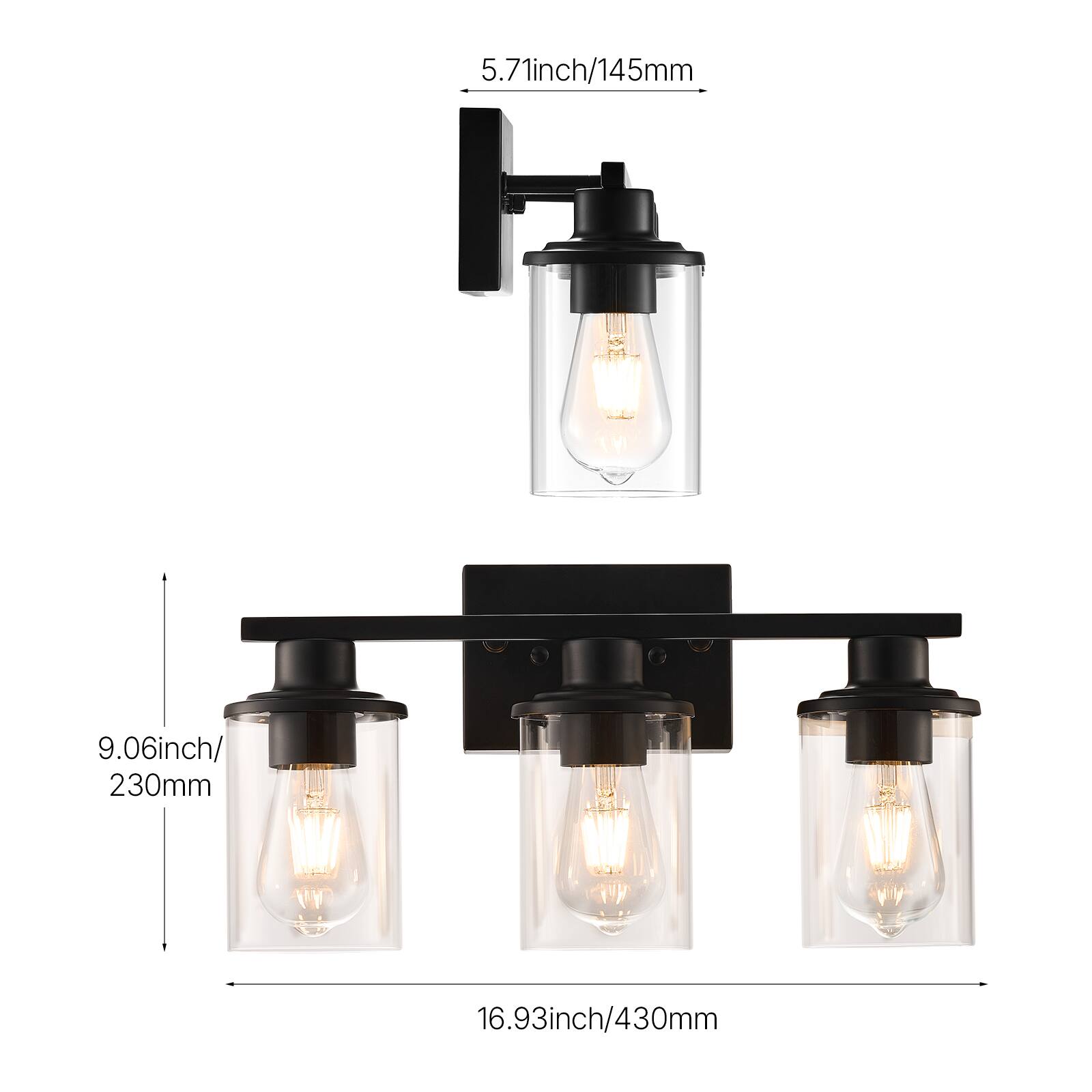 5.71 inch / 145 mm  
9.06 inch / 230 mm  
16.93 inch / 430 mm