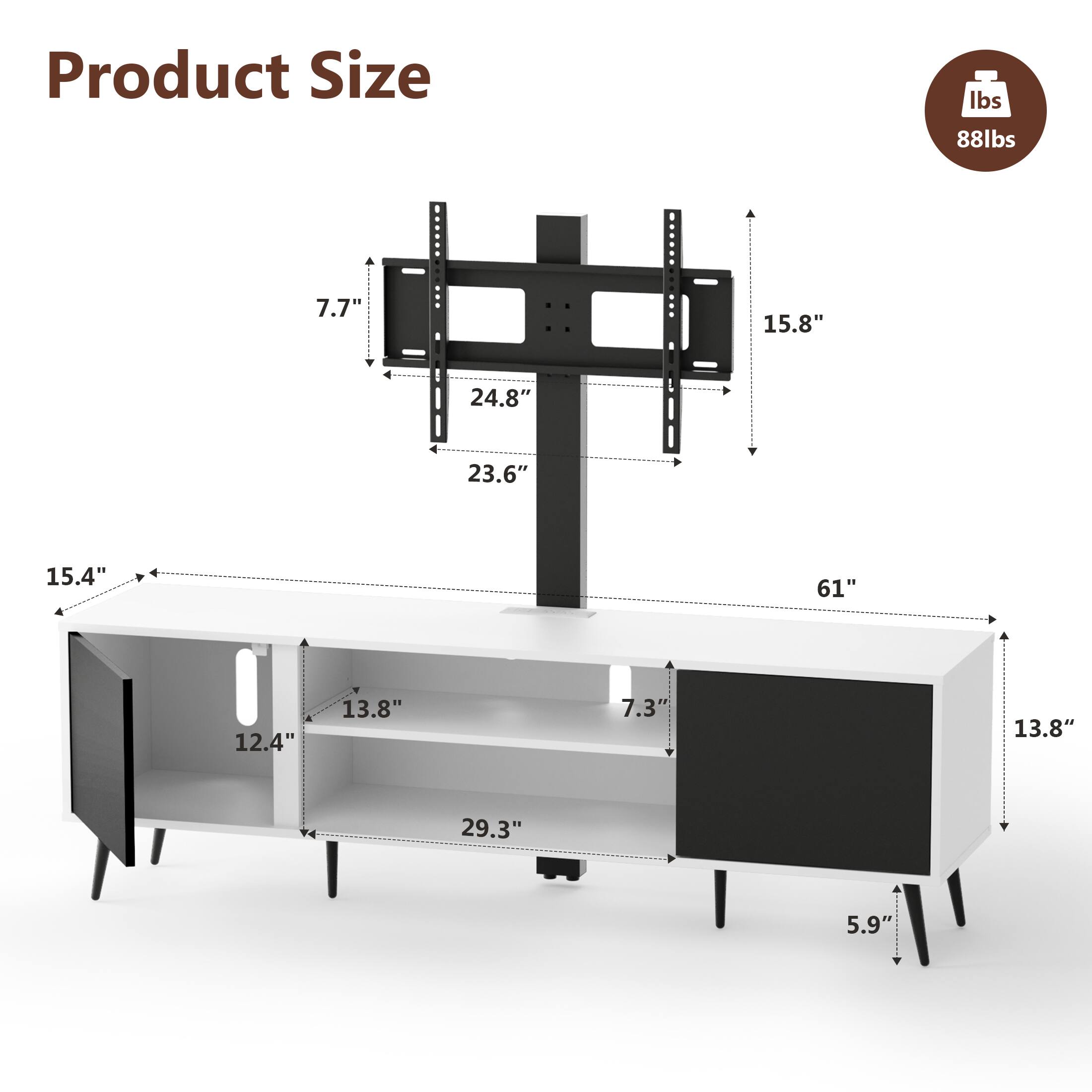 Product Size lbs 88lbs 7.7" 15.8" 24.8" 23.6" 15.4" 61" 12.4" 13.8" 7.3" 13.8" 29.3" 5.9"