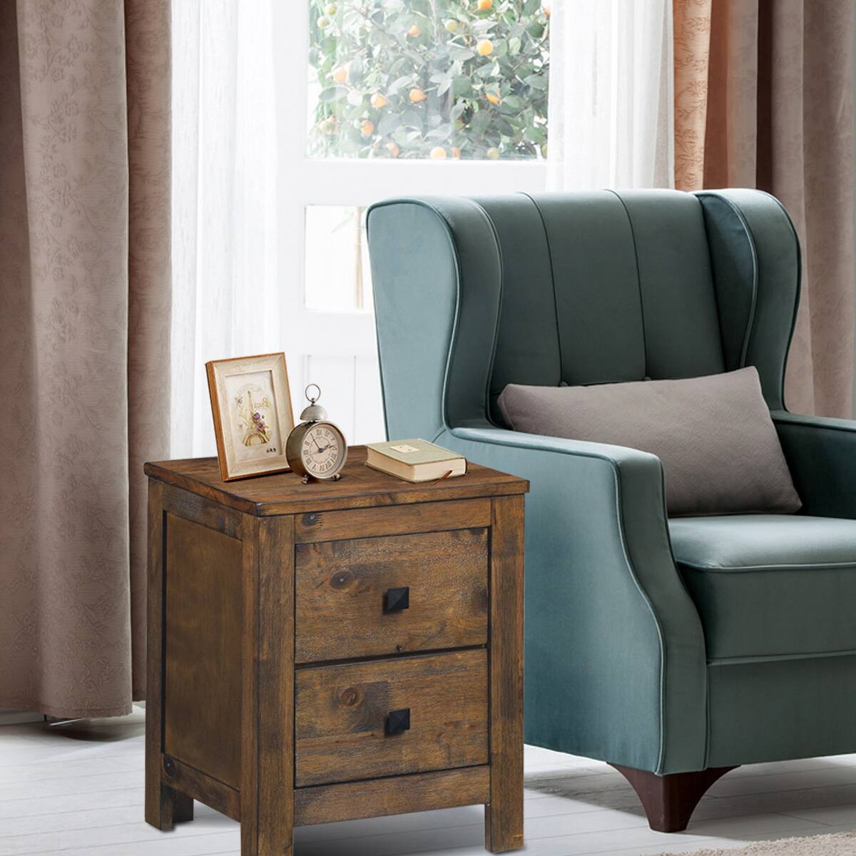 Alt View 20. Costway - Nightstand Bed Sofa Side End Coffee Table Wood 2 Storage Sliding Drawers Bedroom - Oak.