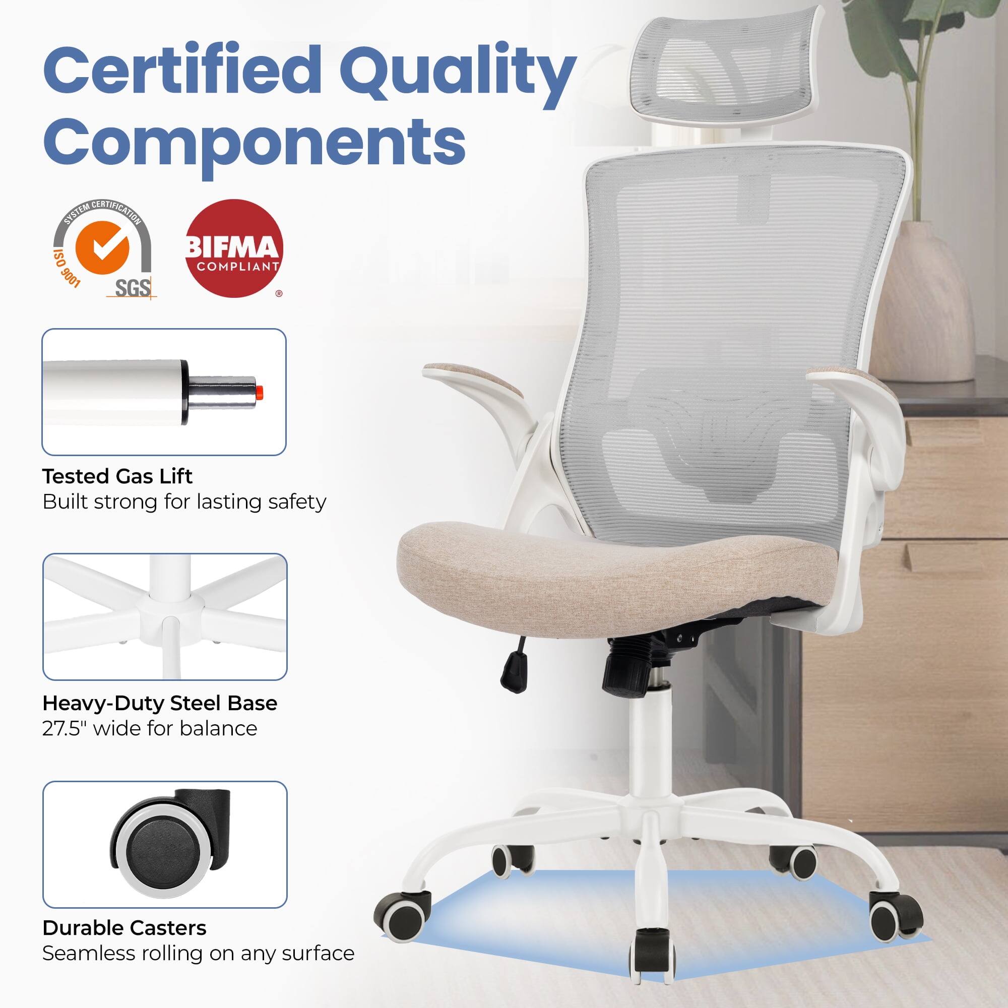 Certified Quality Components  
BIFMA OS COMPLIANT  
9001 SGS +  

Tested Gas Lift  
Built strong for lasting safety  

Heavy-Duty Steel Base  
27.5" wide for balance  

Durable Casters  
Seamless rolling on any surface