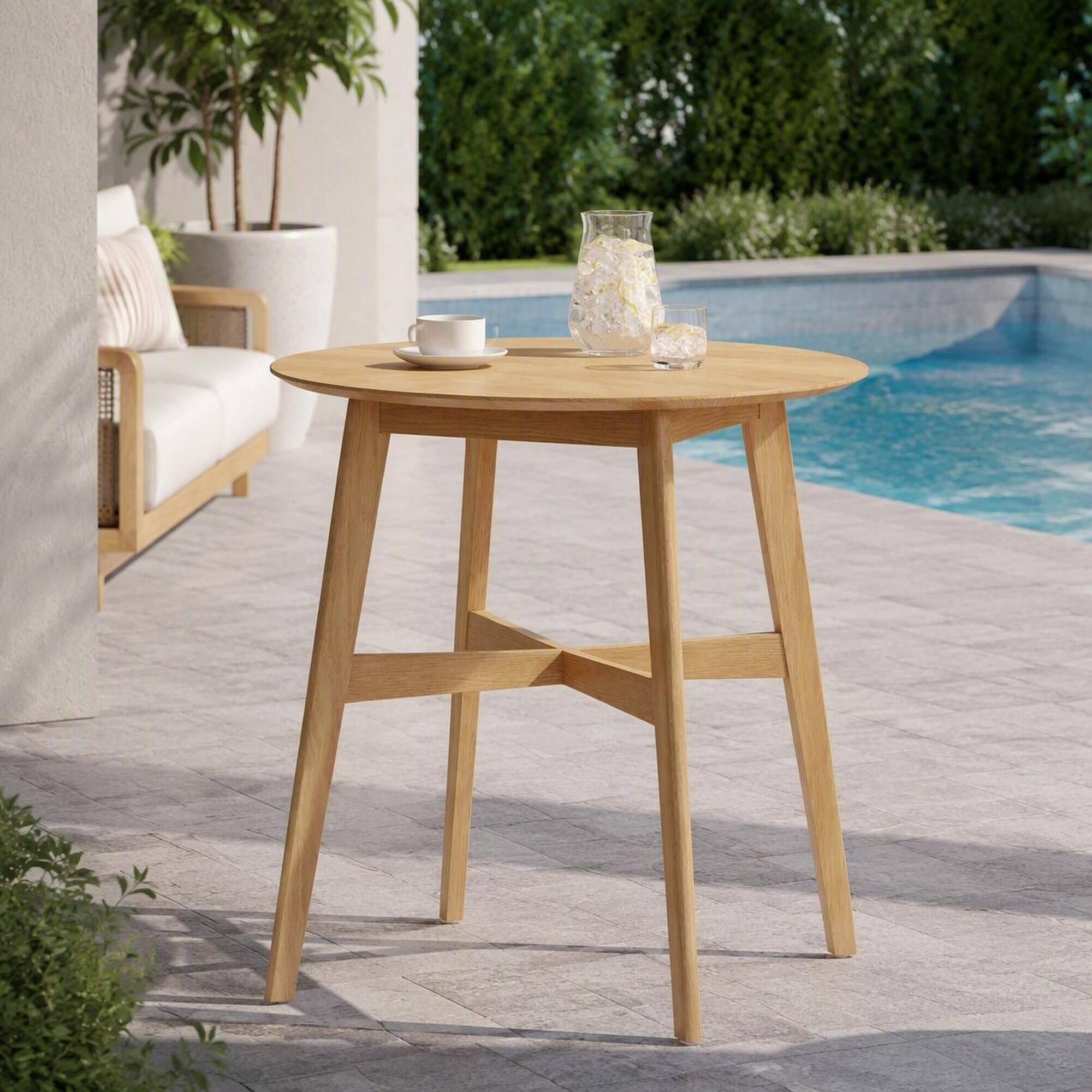 Alt View 1. RYHNUYNE - 35.4" High Natural Round Wooden Bar Table, Counter Height Dining Table for Kitchen, Dining Room & Home Bar - Natural.