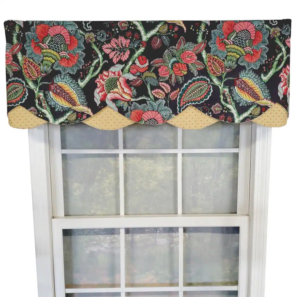 Front. RLF Home - RLF Home Zoe Petticoat 3" Rod Pocket Lining Luxurious and Elegant Window Treatment Valance 50" x 15" Black - Black.