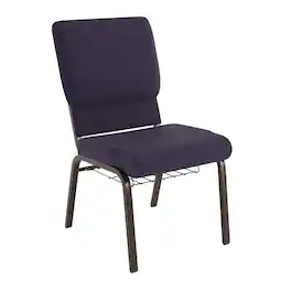 Flash Furniture - HERCULES Series 18.5''W Church Chair in Royal Fabric with Cup Book Rack - Gold Vein Frame - Purple