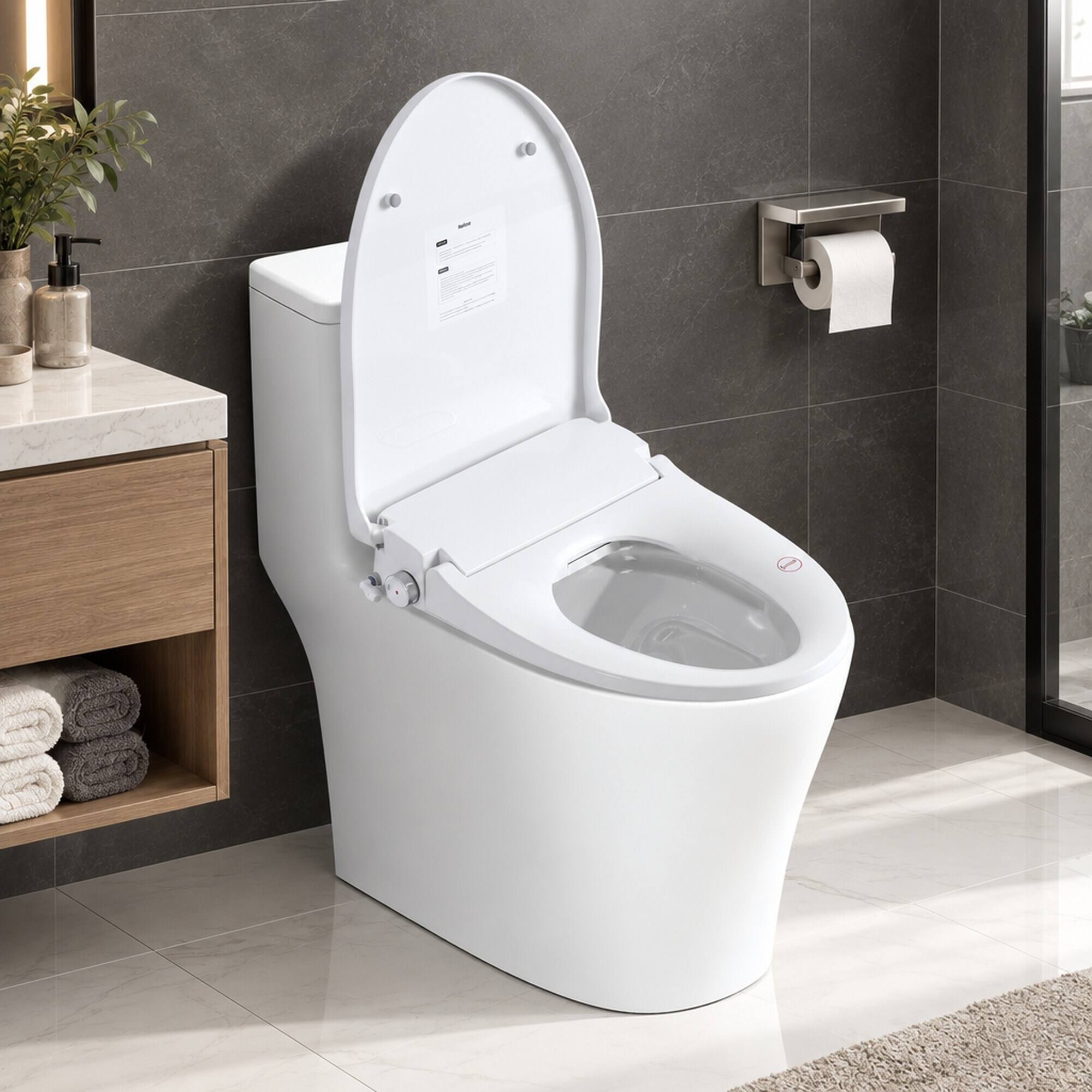 Back. RYHNUYNE - Smart Bidet Toilet Seat, Side Knob Heated Seat Water Temperature and Pressure Adjustment Automatic Nozzle Cleaning - White.