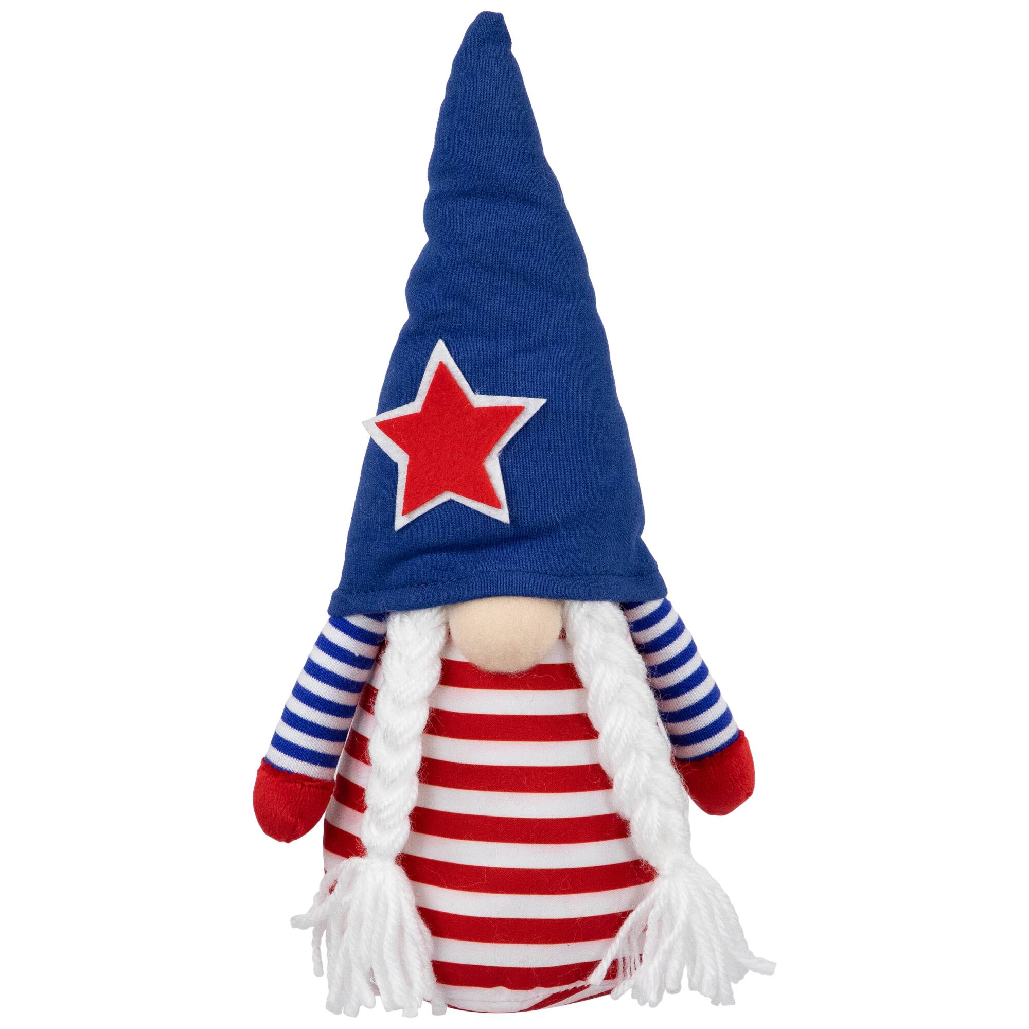 Front. Northlight - Americana Girl Gnome with Braids - 10.5" - Red and Blue - Blue.