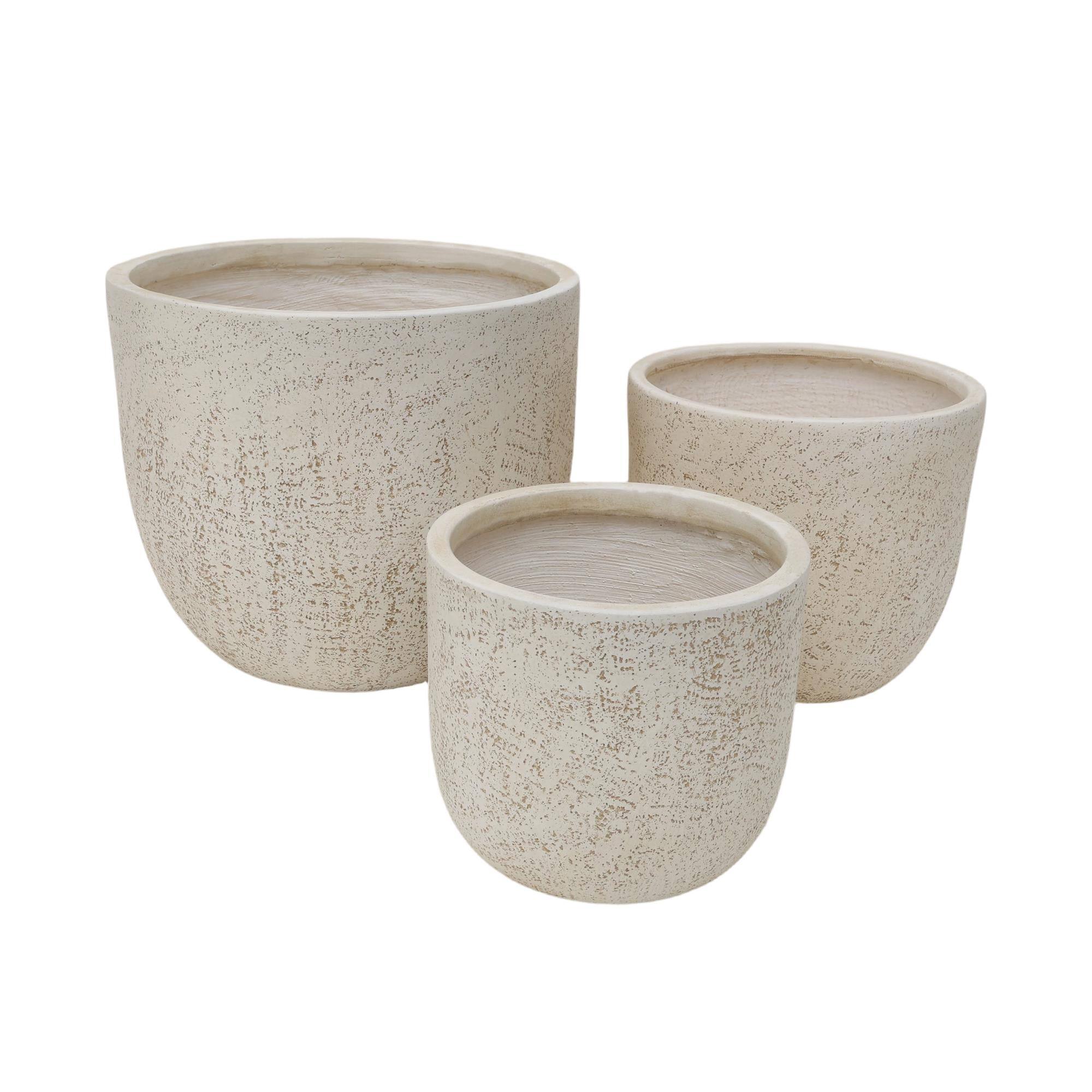 Front. Boyel Living - 3 Piece Round Magnesium Oxide Planter Set Flower Pots with Drainage Holes - Light Yellow.