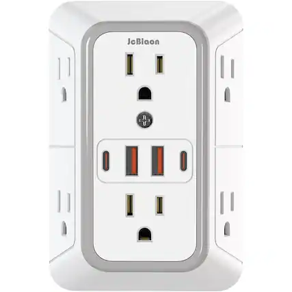 Front. MOSZAR LLC - 6-Outlet Surge Protector – 4 USB Ports (2 USB-C), Multi-Plug, White - white.