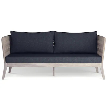 Front. Simpli Home - Santiago SOLID ACACIA WOOD 75 inch Wide Contemporary Outdoor Sofa in Polyester Fabric - Slate Grey.
