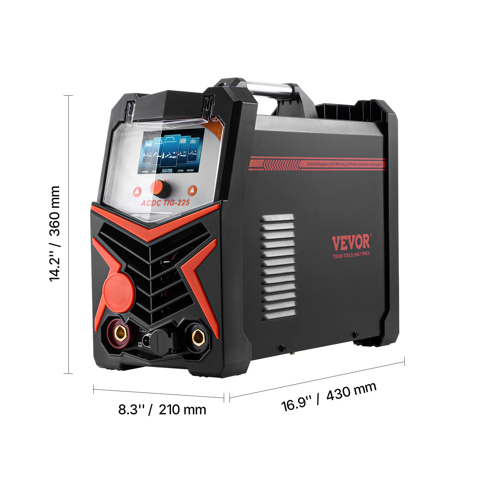 A - - A - Technical hase P Bemh Cenfice I - mm 360 / 14.2" ACDC TIG-225 VEVOR TOOLS TOUGH 8.3" / 2 / 210 mm 430 mm 16.9"