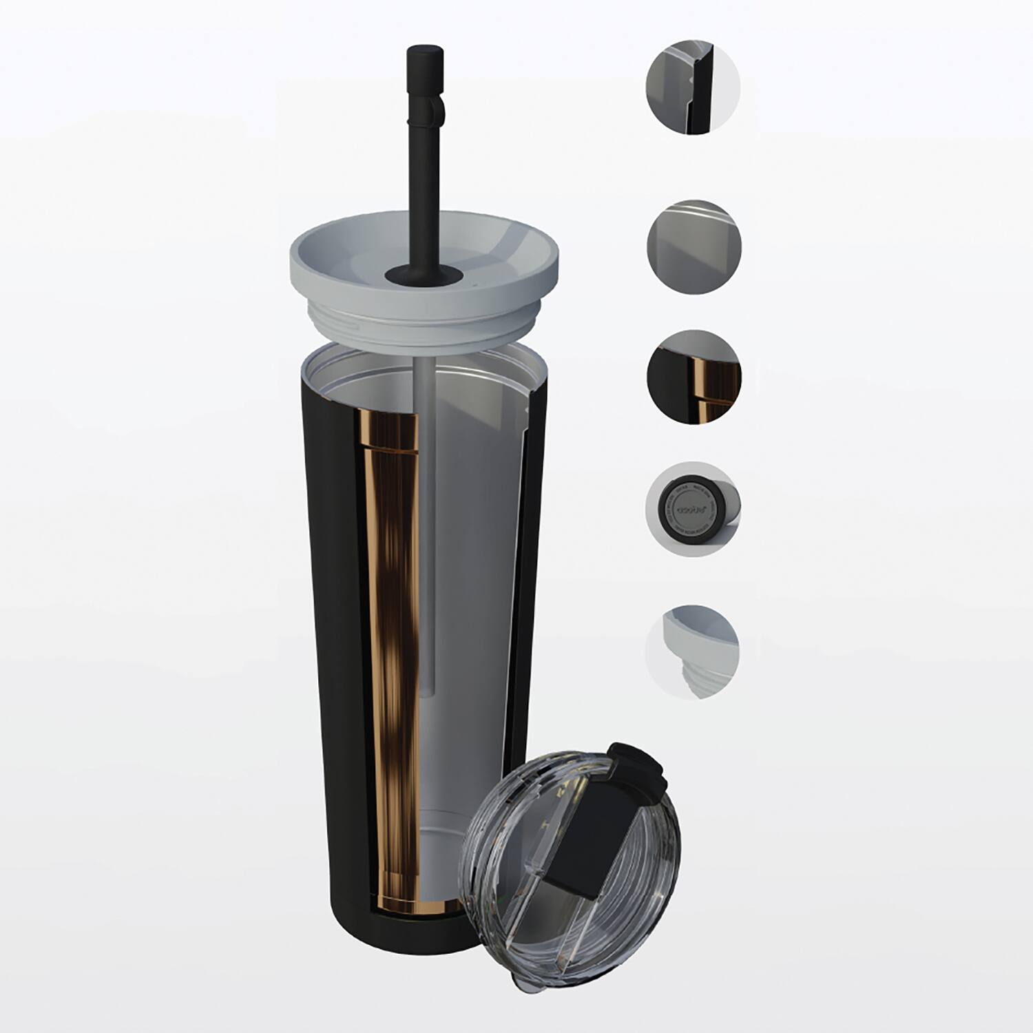 Back. Asobu - Asobu Ocean Double-walled Vacuum-insulated 27-oz. Stainless Steel Travel Tumbler With Flexible Straw And Dual Lids - pink.