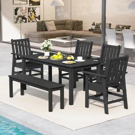 Gymax - 6 PCS Patio Dining Bench Set Outdoor HDPE Weather Resistant Table & Chairs Set - Black