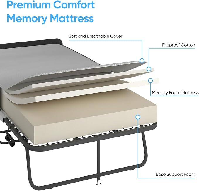 Premium Comfort Memory Mattress

- Soft and Breathable Cover
- Fireproof Cotton
- Memory Foam Mattress
- Base Support Foam