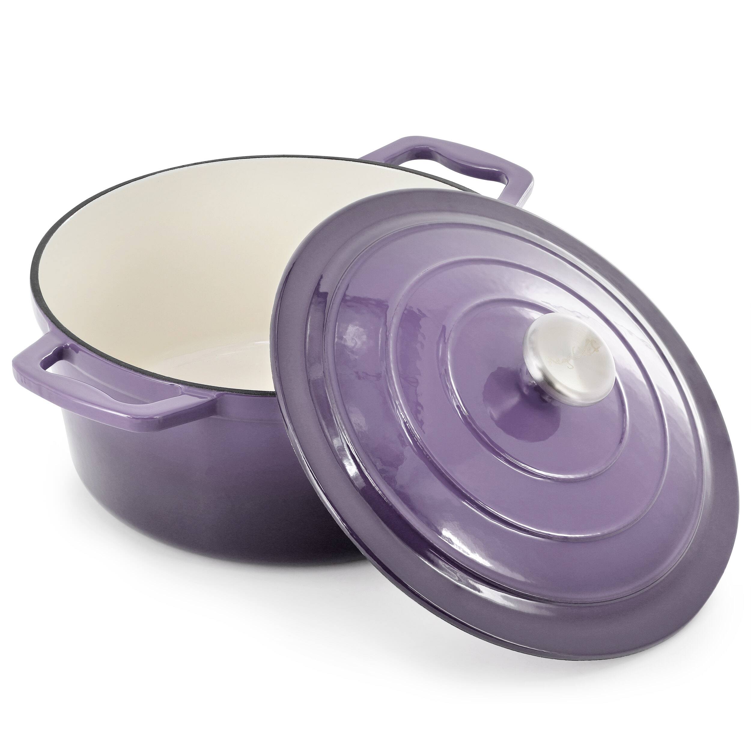 Alt View 2. MegaChef - MegaChef 5 Quarts Round Enameled Cast Iron Casserole with Lid in Gradient Purple - Purple.