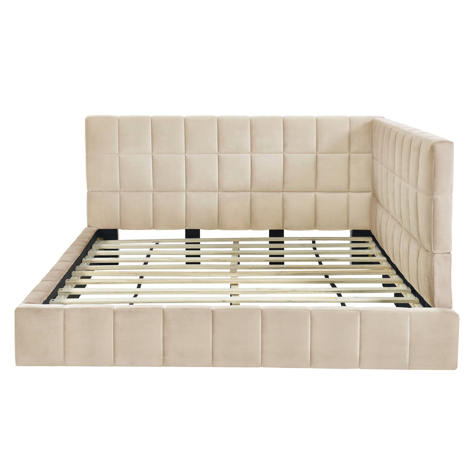 Left. Tiramisubest - Full Size Upholstered Daybed/Sofa Bed Frame-Beige, Velvet - Beige.