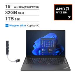 Lenovo - ThinkPad E16 Laptop 16.0 WUXGA Display (AMD Ryzen 7 7735U, 32GB DDR5, Win 11 Pro) w/DKZ - Graphite Black
