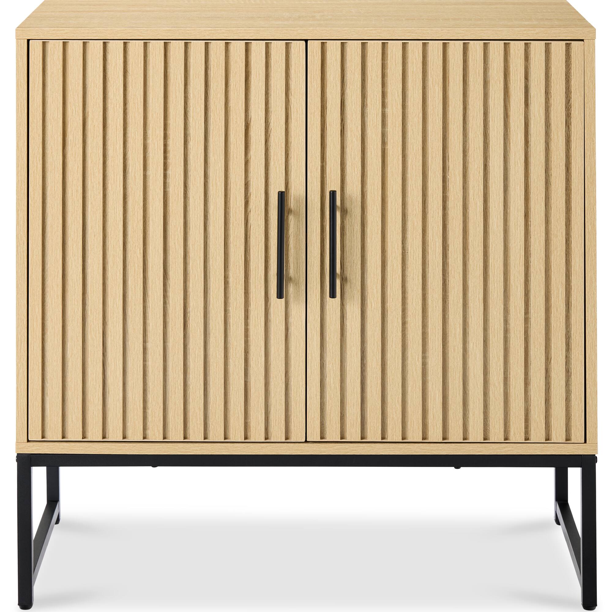 Best Choice Products - 2-Door Slatted Storage Cabinet, Accent Furniture w/ Non-Scratch Foot Pads - Natural - Oak