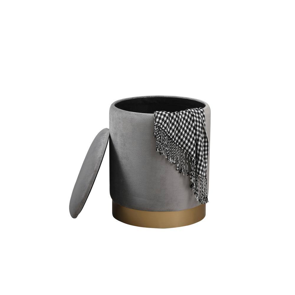 Left. Elegant Decor - Ozman round 14 inch ottoman in gray - Gray.