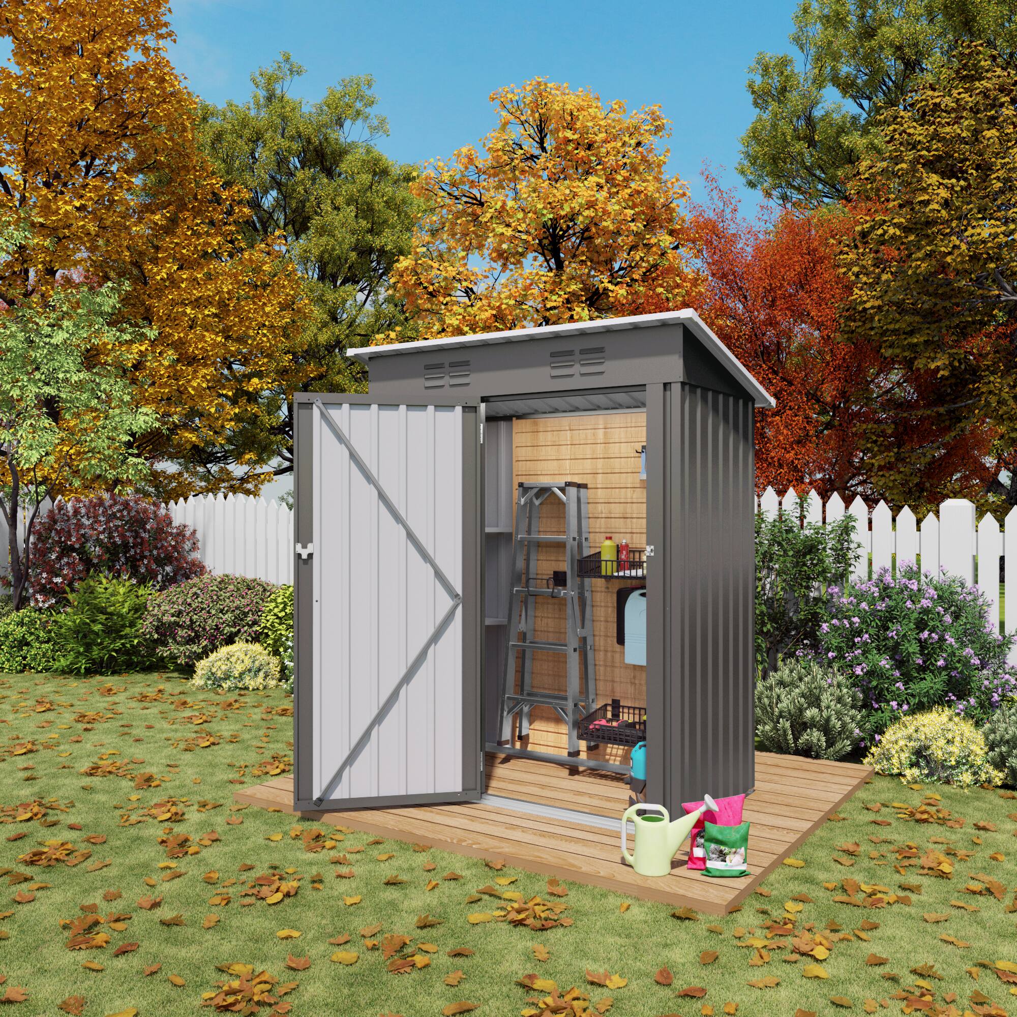 Left. Mondawe - 5X3 FT Metal Outdoor Storage Shed with Pitched Roof and Lockable Door - Gray.