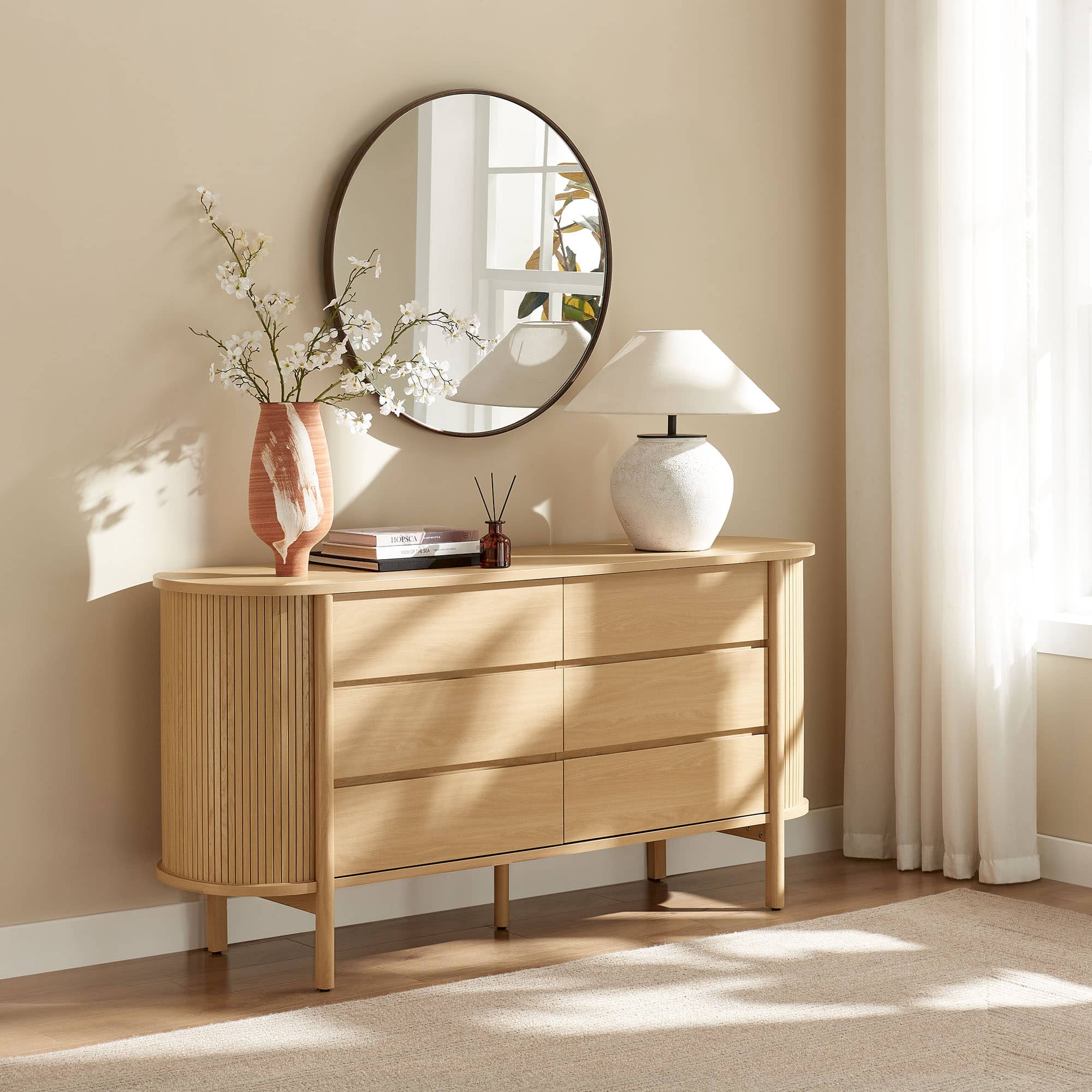 Cadence 6-Drawer Curved Dresser by Modway - Oak
