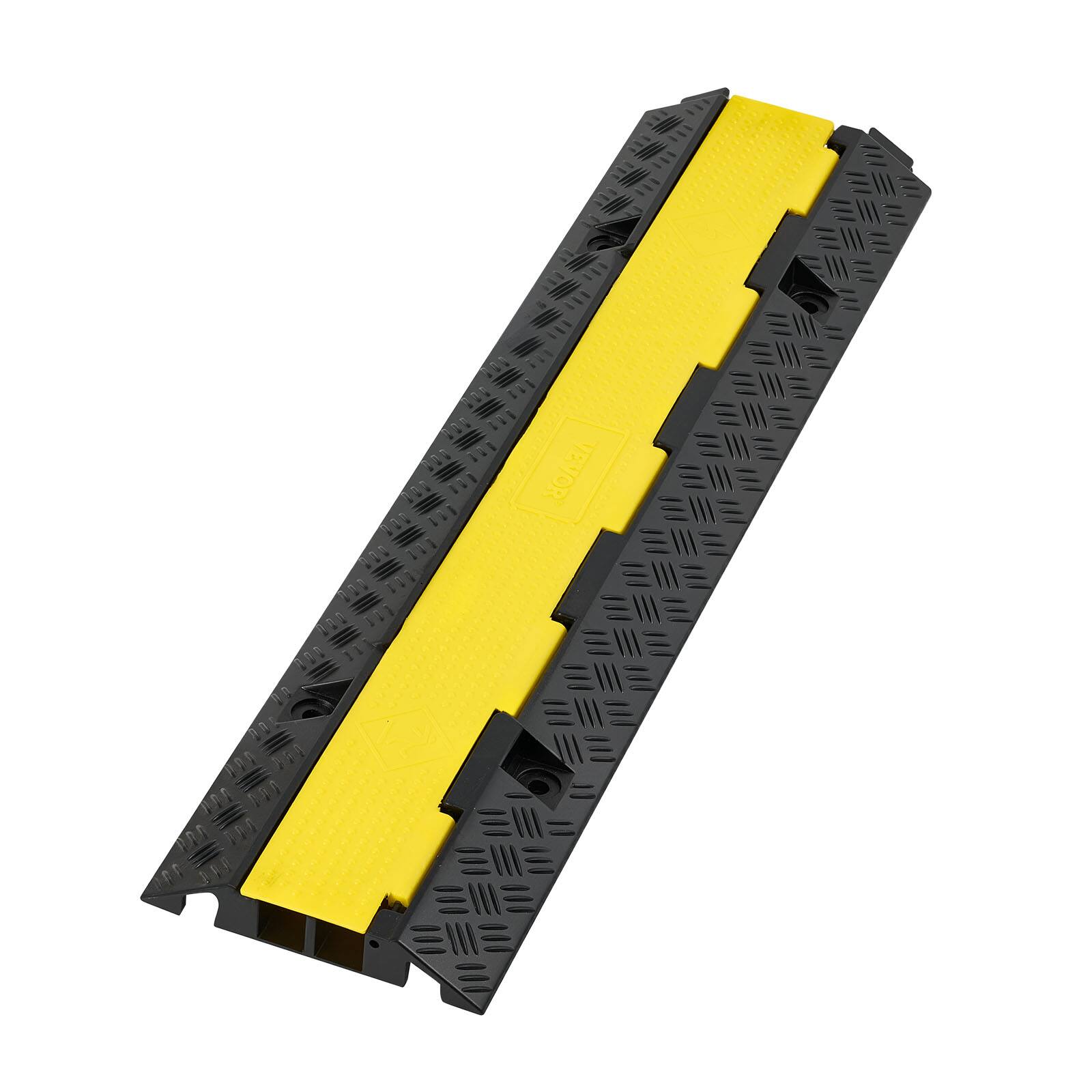 Alt View 5. VEVOR - Cable Protector Ramp, 22,000 lbs/axle Capacity, 2 Channel Heavy Duty Rubber Cord Hose Wire Cover, 1.3 x 1.2 in Channel - Black + Yellow.