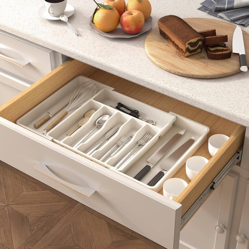 Alt View 3. Giantpower - Silverware Drawer Organizer, Expandable Utensil Tray for Kitchen, Adjustable Plastic Storage for Spoons Forks Knives - White.
