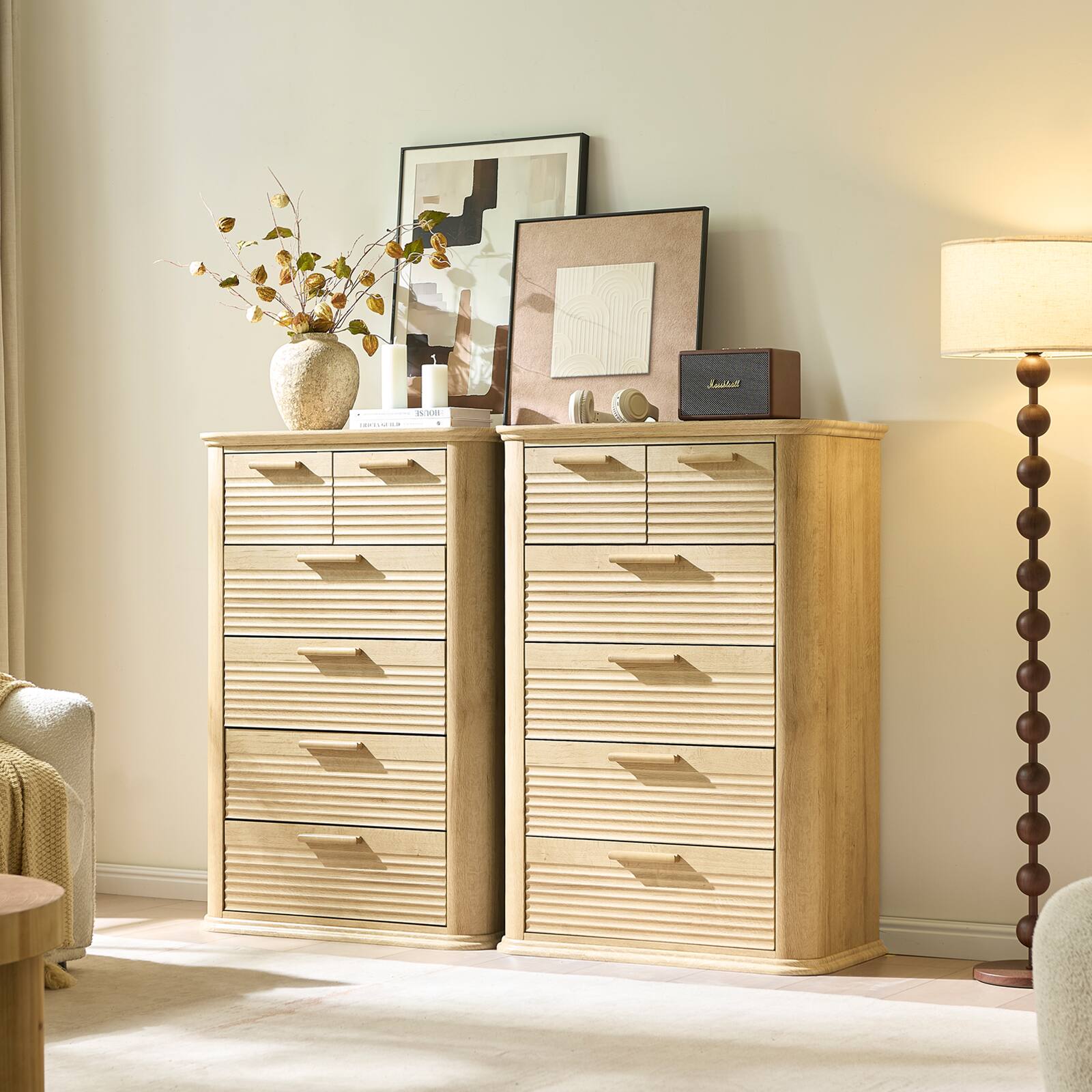 Alt View 2. Forest'nSky - Oak Wood 6 drawer 31.5 in. Wide Chest of Drawers with Curved Profile Design for Living Room - Oak.