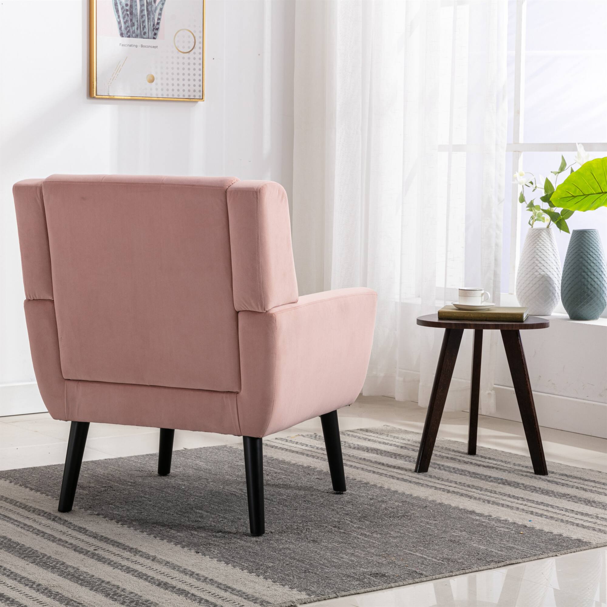 Alt View 1. GOODSILO - Luxury Velvet Upholstered Accent Chair with Ergonomic Design for Living Room and Bedroom Comfort - Pink.