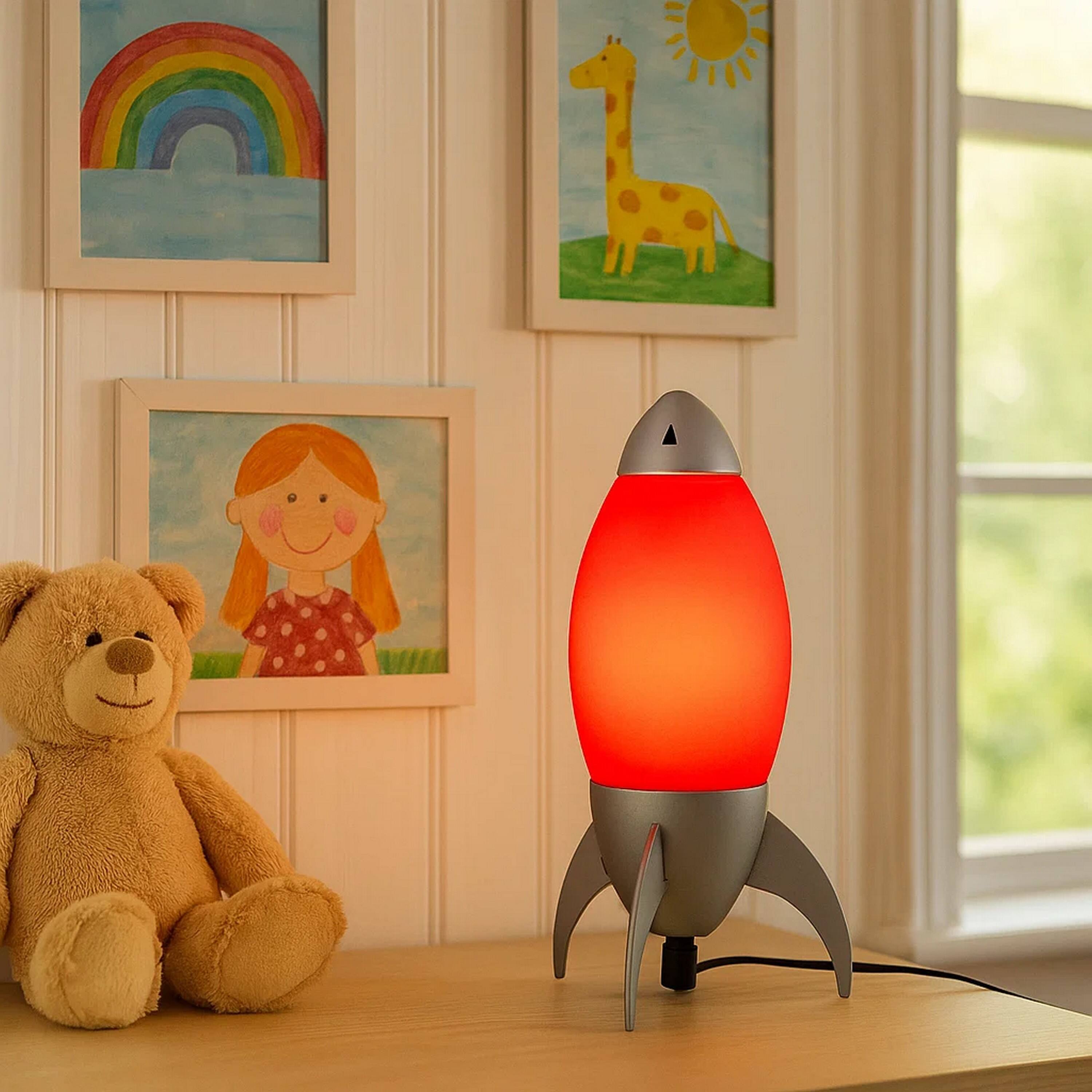 Alt View 2. Manhattan Lane - Kid Table Lamp with Rocket Design Silhouette - Red.