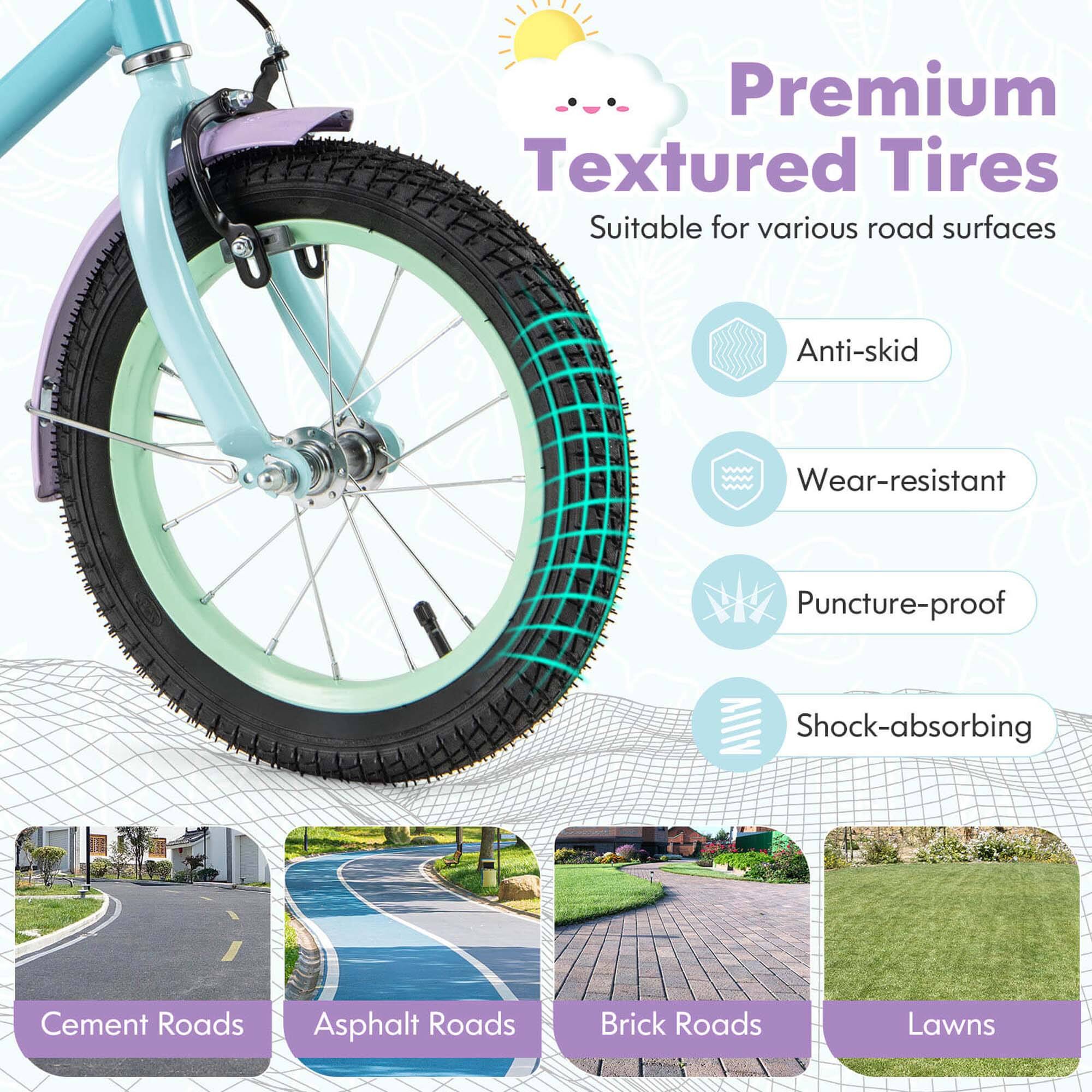 Premium Textured Tires  
Suitable for various road surfaces  

- Anti-skid  
- Wear-resistant  
- Puncture-proof  
- Shock-absorbing  

Cement Roads  
Asphalt Roads  
Brick Roads  
Lawns