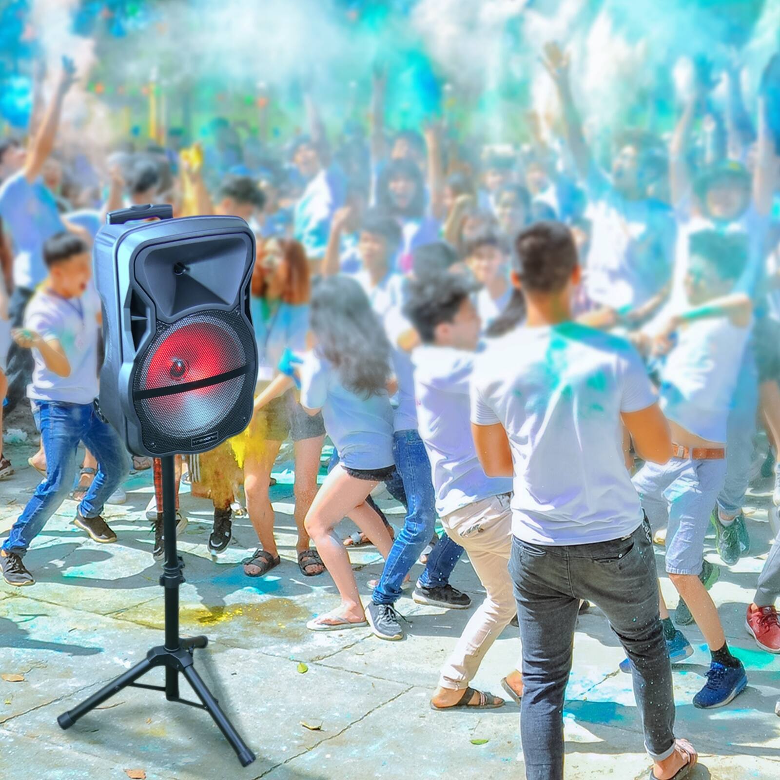 Alt View 5. Trexonic - Trexonic Combo 12" Bluetooth Portable Speaker and Tripod Stand with Reactive Lights, FM Radio and USB/TF Inputs - Black.