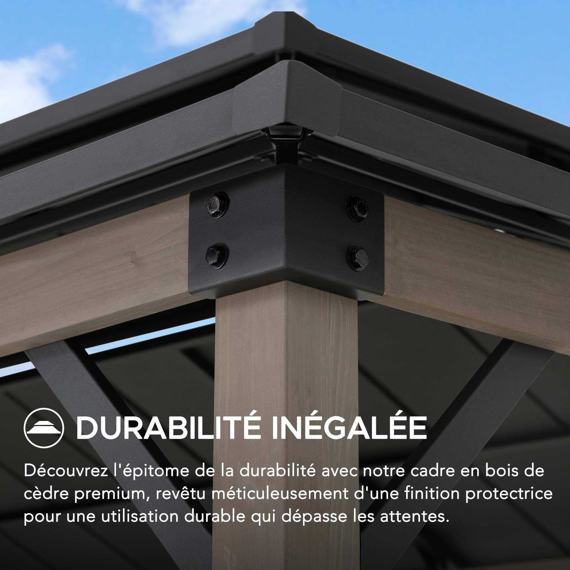 DURABILITÉ INÉGALÉE

Découvrez l'épitome de la durabilité avec notre cadre en bois de cèdre premium, revêtu méticuleusement d'une finition protectrice pour une utilisation durable qui dépasse les attentes.