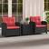 Alt View 5. Costway - 3 PCS Patio Furniture Set with Tempered Glass Coffee Table Washable Cushions - Red,Black.