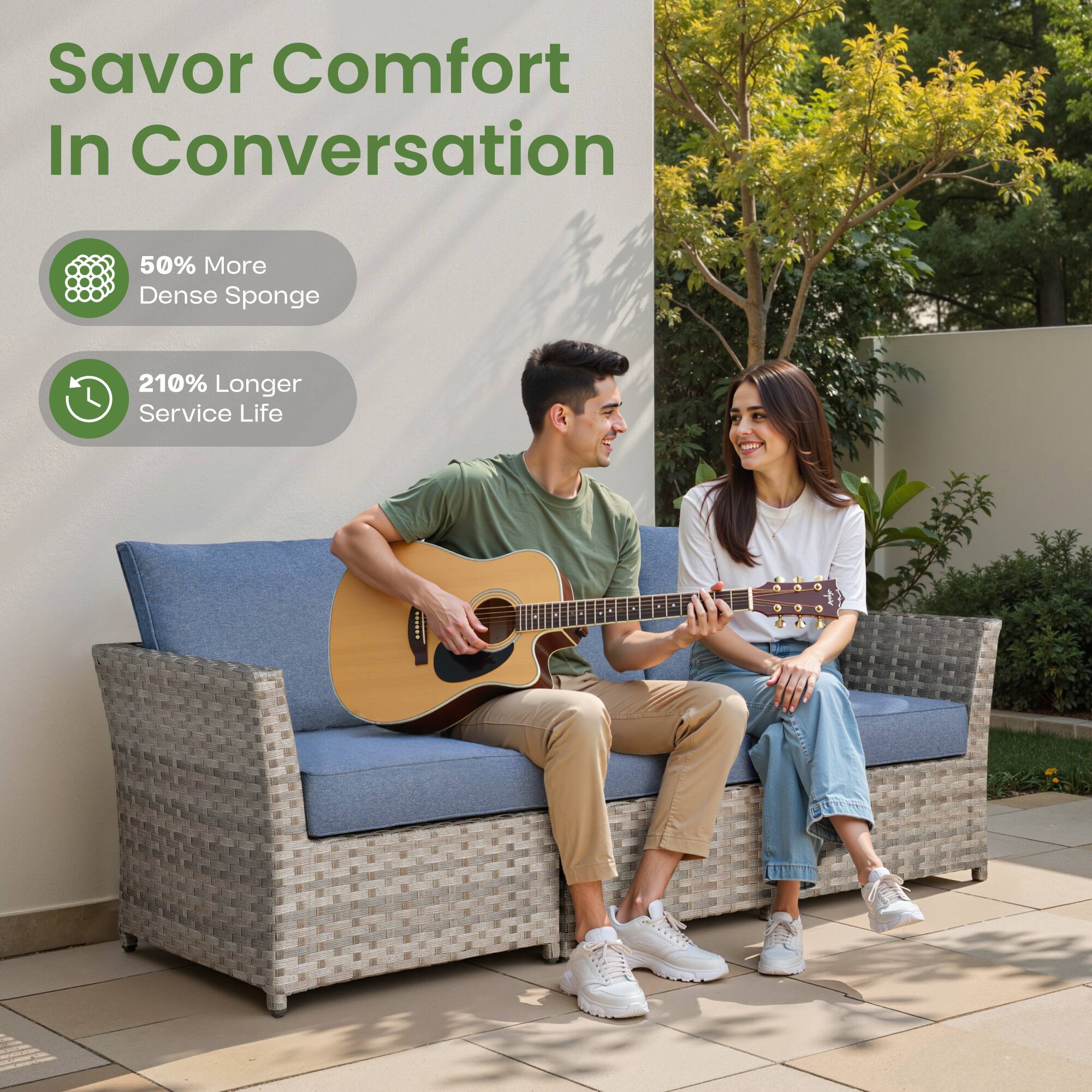 Savor Comfort In Conversation

- 50% More Dense Sponge
- 210% Longer Service Life
