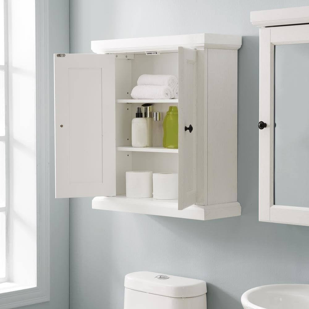 Alt View 4. FurniFact - Distressed White Bathroom Wall Cabinet - Distressed White.
