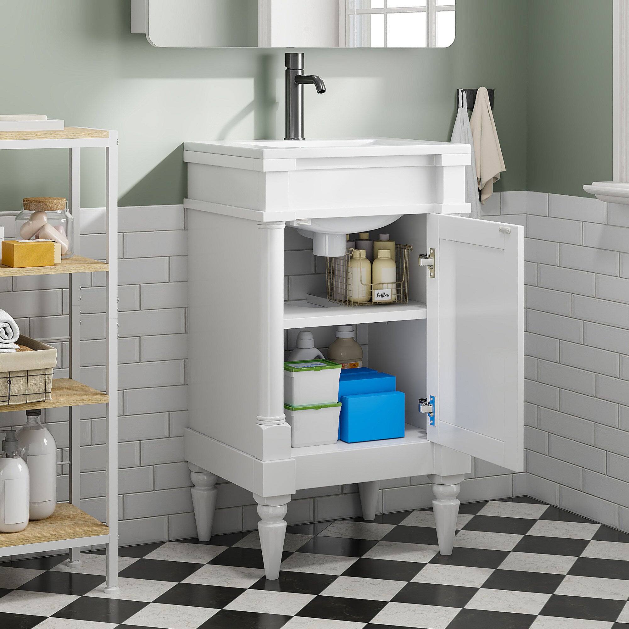 Alt View 2. Boyel Living - 18 Inch Small Space Bathroom Vanity with Ceramic Sink and Adjustable Shelf White - White.