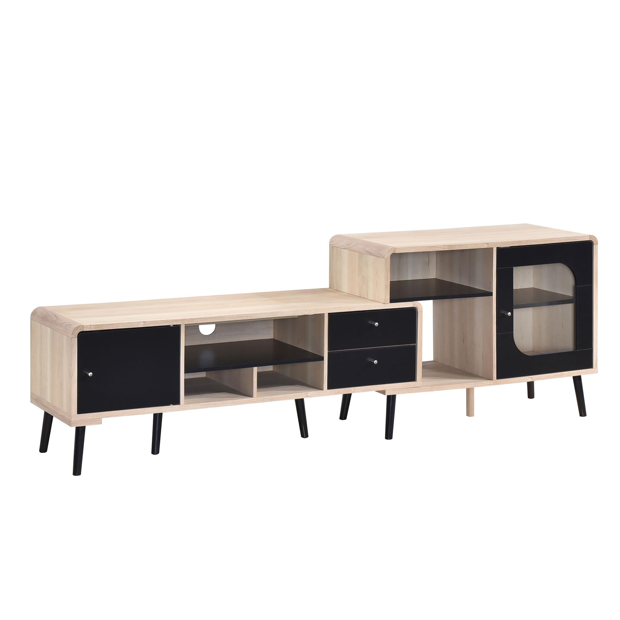 Alt View 2. Kings Brand Furniture - Kings Brand Furniture Nathan 75-Inch TV Stand, Entertainment Center & Media Console with Drawers, Open & Closed Storage - Natural.