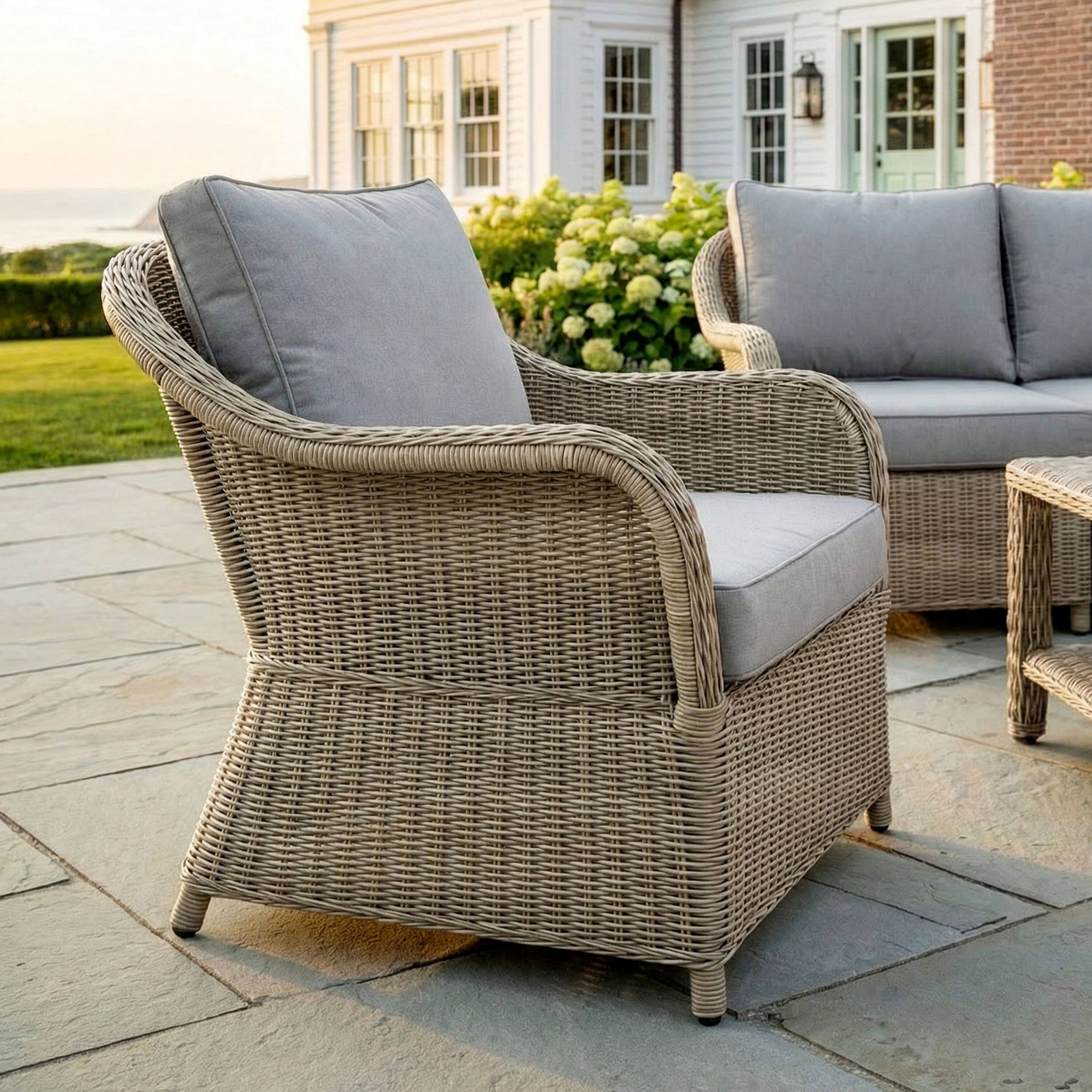 Alt View 3. Martha Stewart - Lily Pond Indoor-Outdoor Patio Club Chair with All-Weather Cushions - Gray Cushions/Weathered Gray Frame.