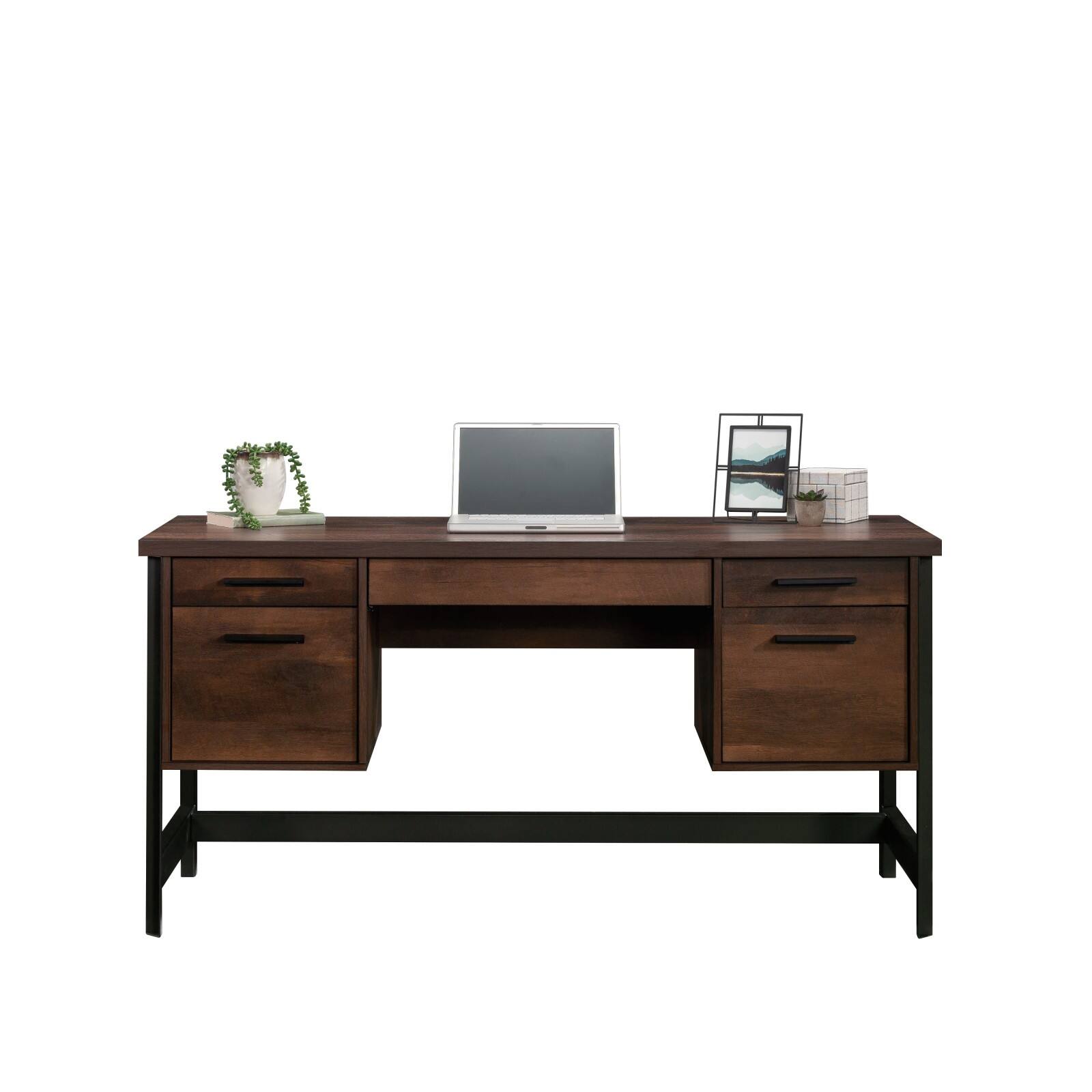 Alt View 10. Glintex - 60" Modern Writing Desk with Spacious Desktop, Flip-Down Keyboard Tray, Two Storage Drawers, Durable Metal Frame - Brown.