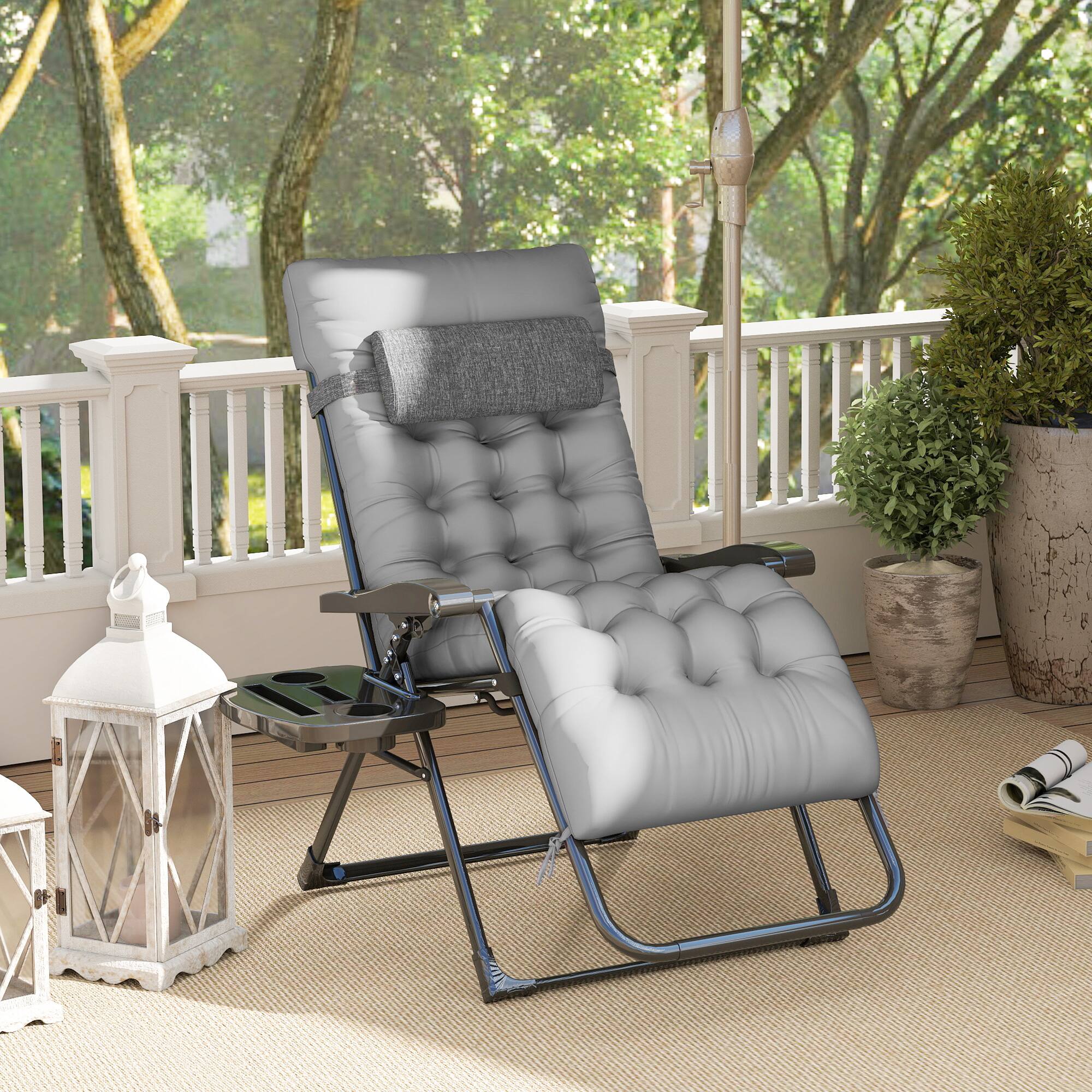 Alt View 1. Outsunny - Zero Gravity Chair, Folding Reclining Lounge Chair with Padded Cushion, Side Tray for Indoor and Outdoor - Gray.