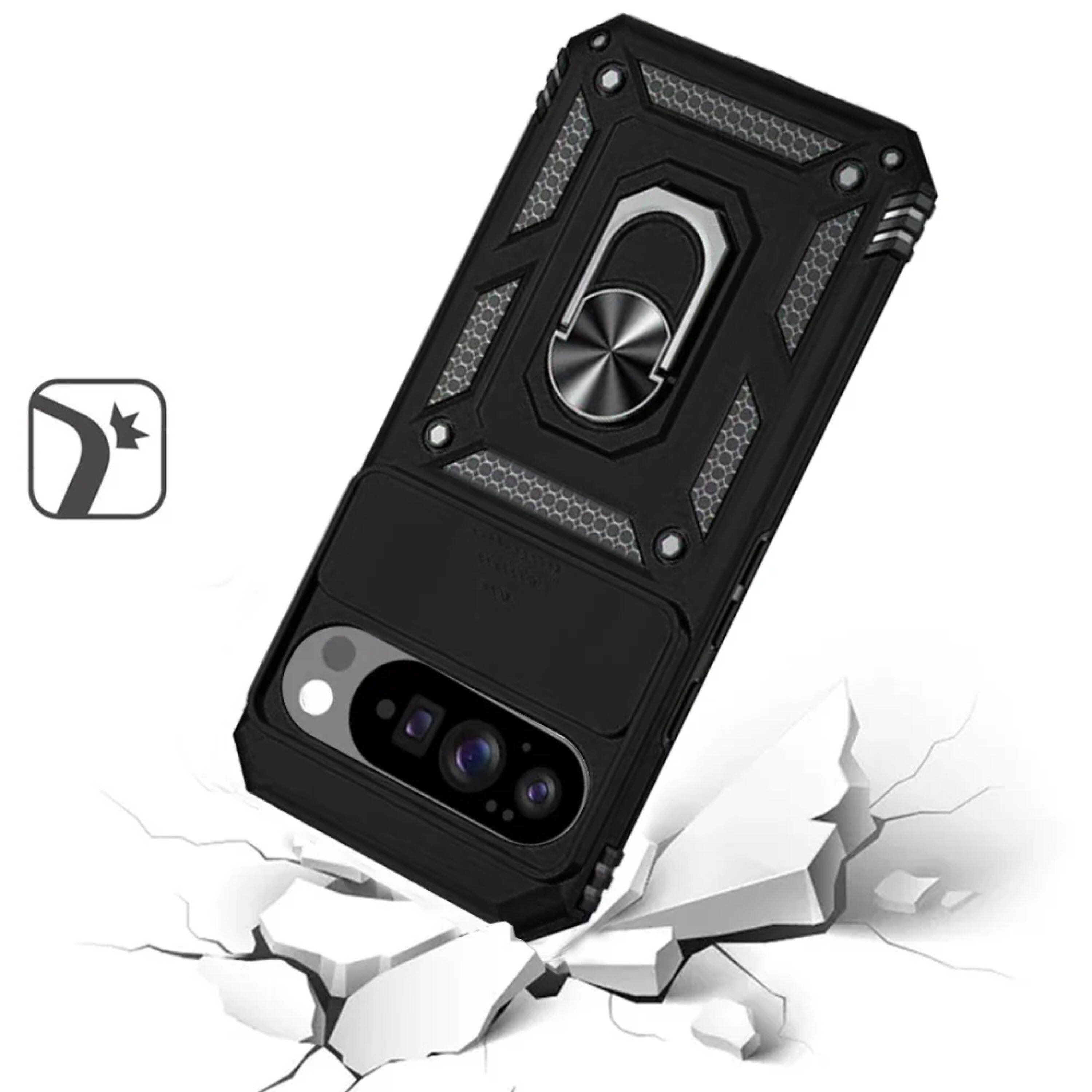 Angle. Kitcheniva - Shockproof RingStand Lens Cover Plus Tempered Glass For Google Pixel 10 Pro XL Black - Black.